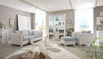 Furn.Design Sofa Hooge, 2,5-Sitzer in Creme mit blau, Landhausstil, mit Bonell Federkern