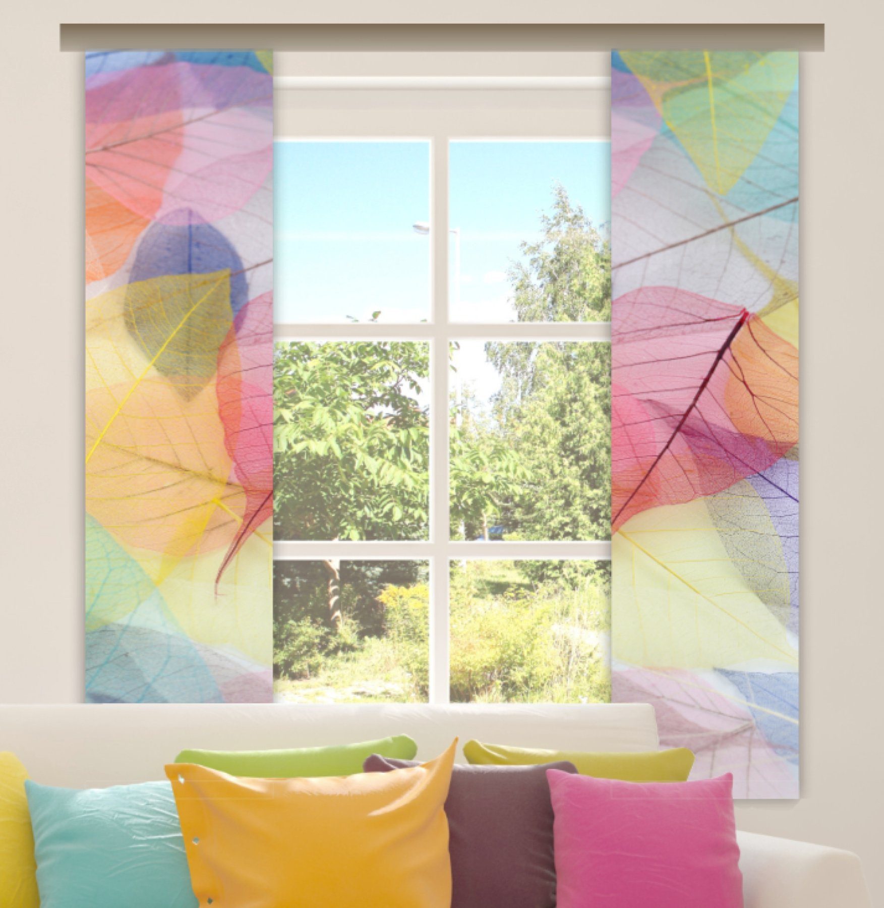 Schiebegardine Color Leaves Mini- Flächenvorhang 2er Set 40 cm breit - 160  cm lang, gardinen-for-life