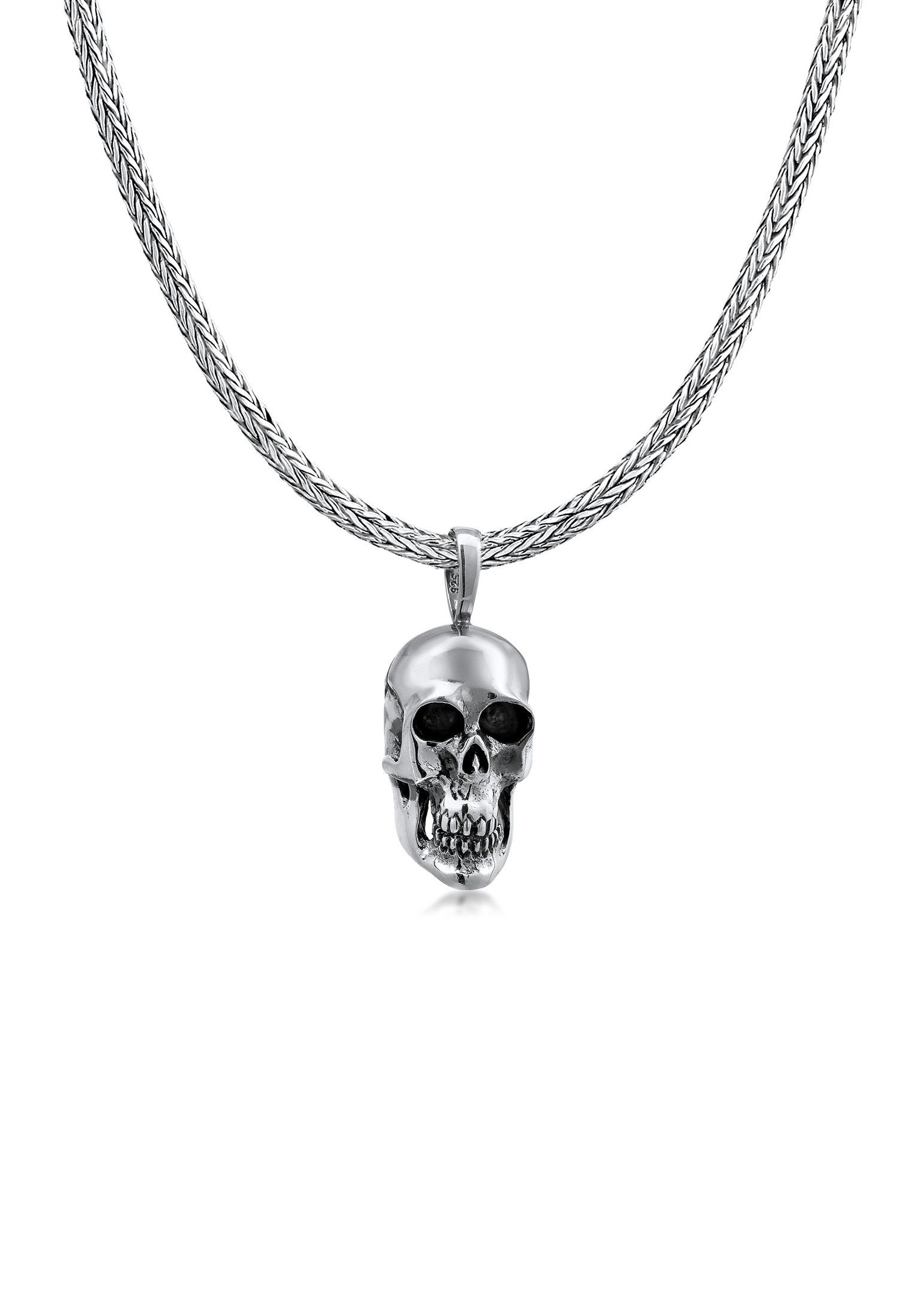 Kuzzoi Kette mit Anhänger Herren Schlangenkette Totenkopf Anhänger Silber