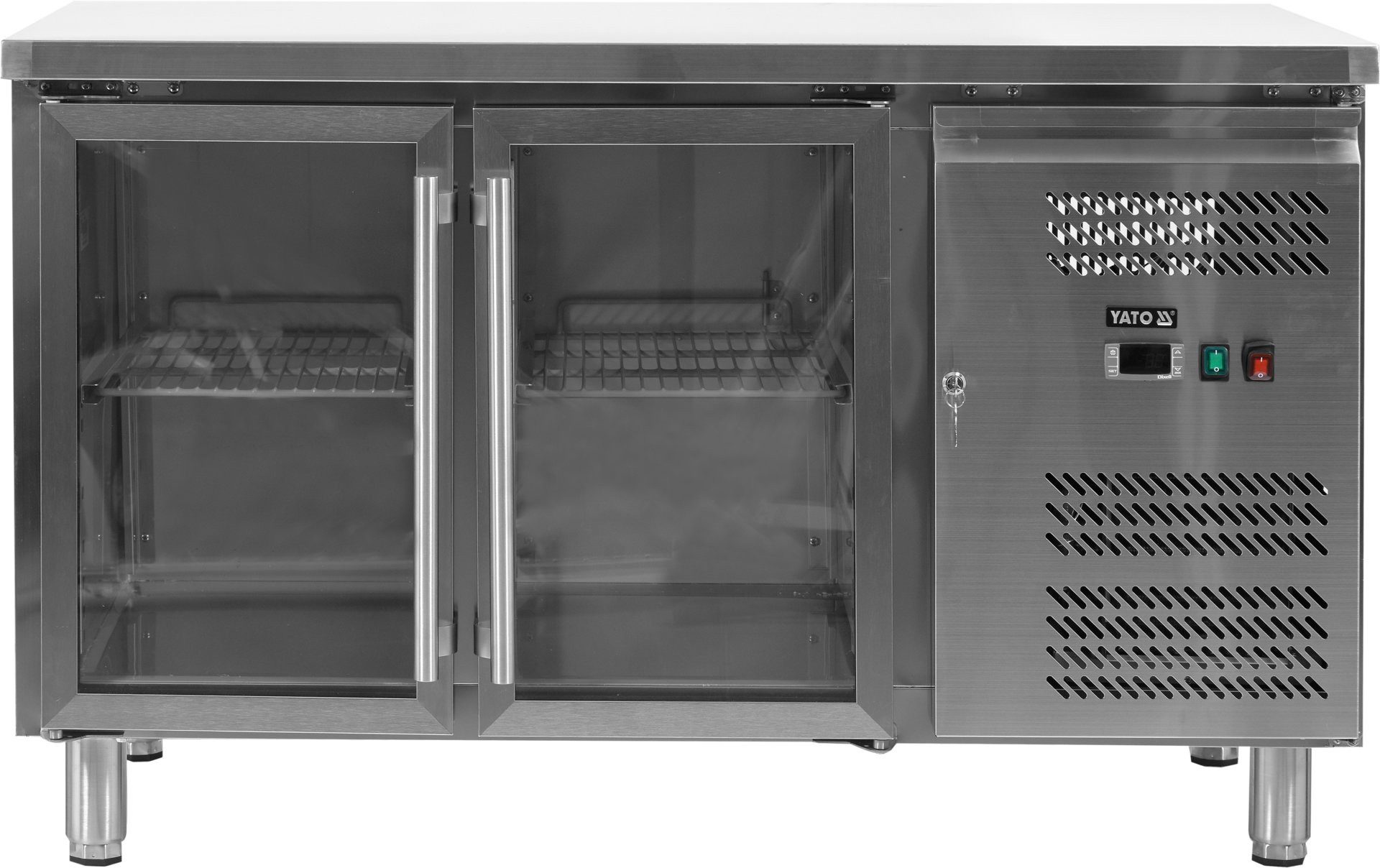 Yato Arbeitstisch Kühltisch 2-türig mit Glastüren, Linie 700, Edelstahl