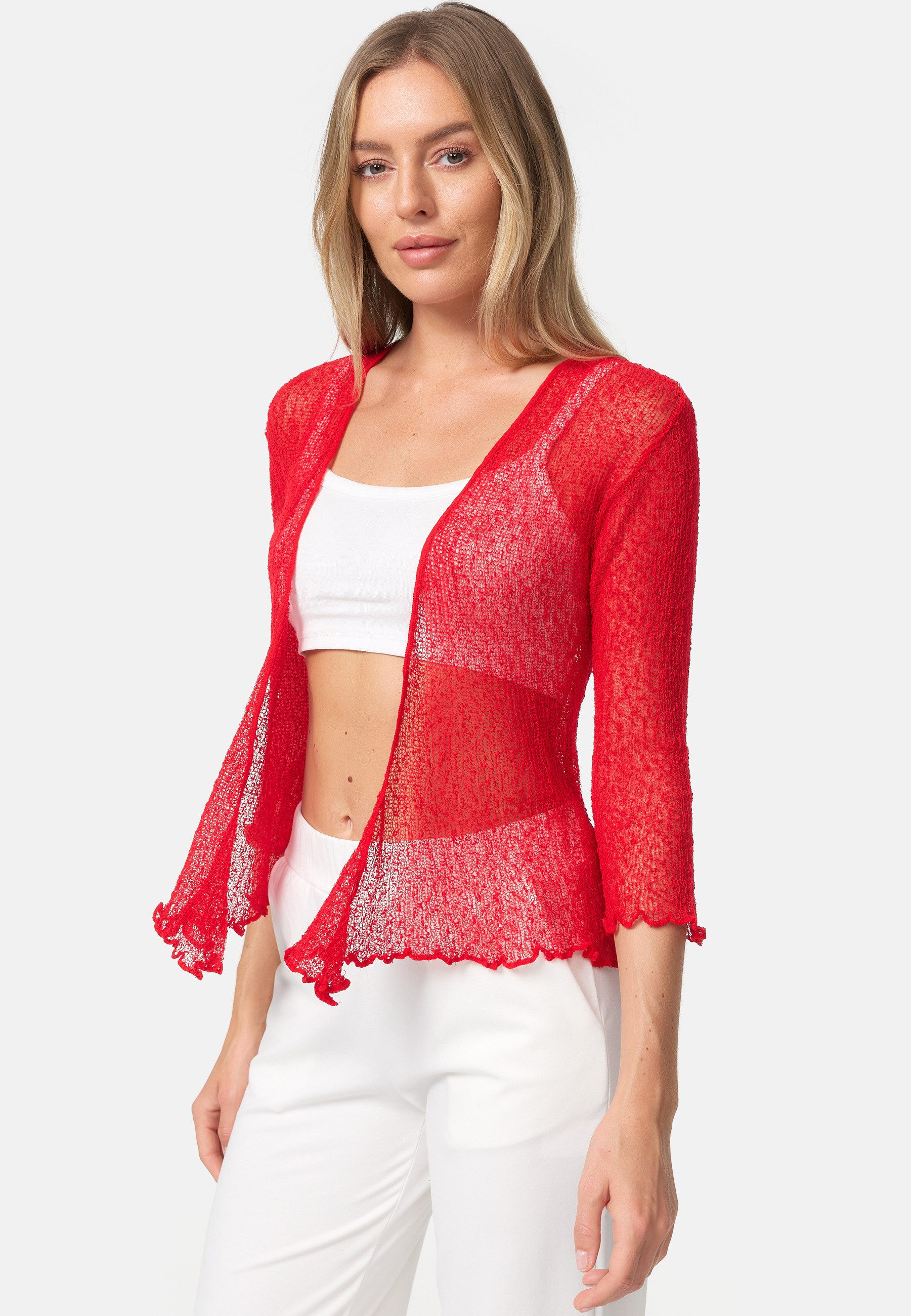 Rayshyne Bolero Bolero Cardigan Transparent Feminin Festlich (leichter Damen Sommerlicher Bolero Strickjacke festlich mit 3/4 Arm)
