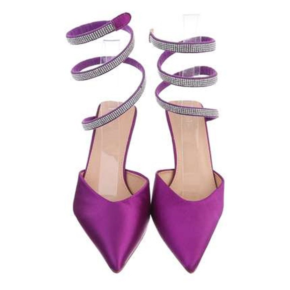 Koucla Stiletto Sandalette Satin violett lila Strass Slingpumps Schmuck-Riemchen