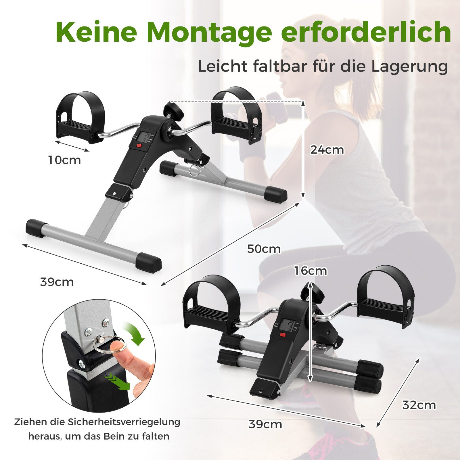 COSTWAY Mini-Heimtrainer, klappbar Mini-Bike mit verstellbarem Widerstand & LCD-Display