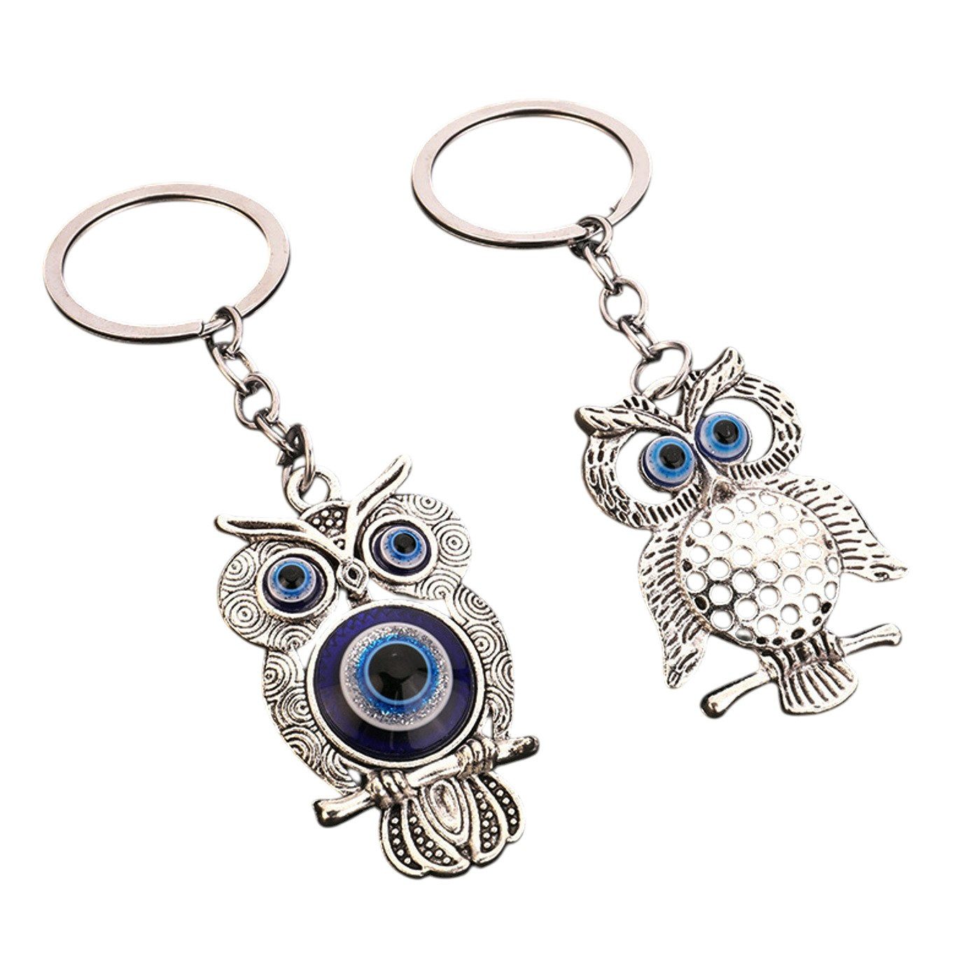 KARMA Брелки Set Eule 2er Set Legierung silber 11 cm Deko (Dekoeule, Rucksack Geschenk Männer Frauen), Schlüsselbund Anhänger Tasche