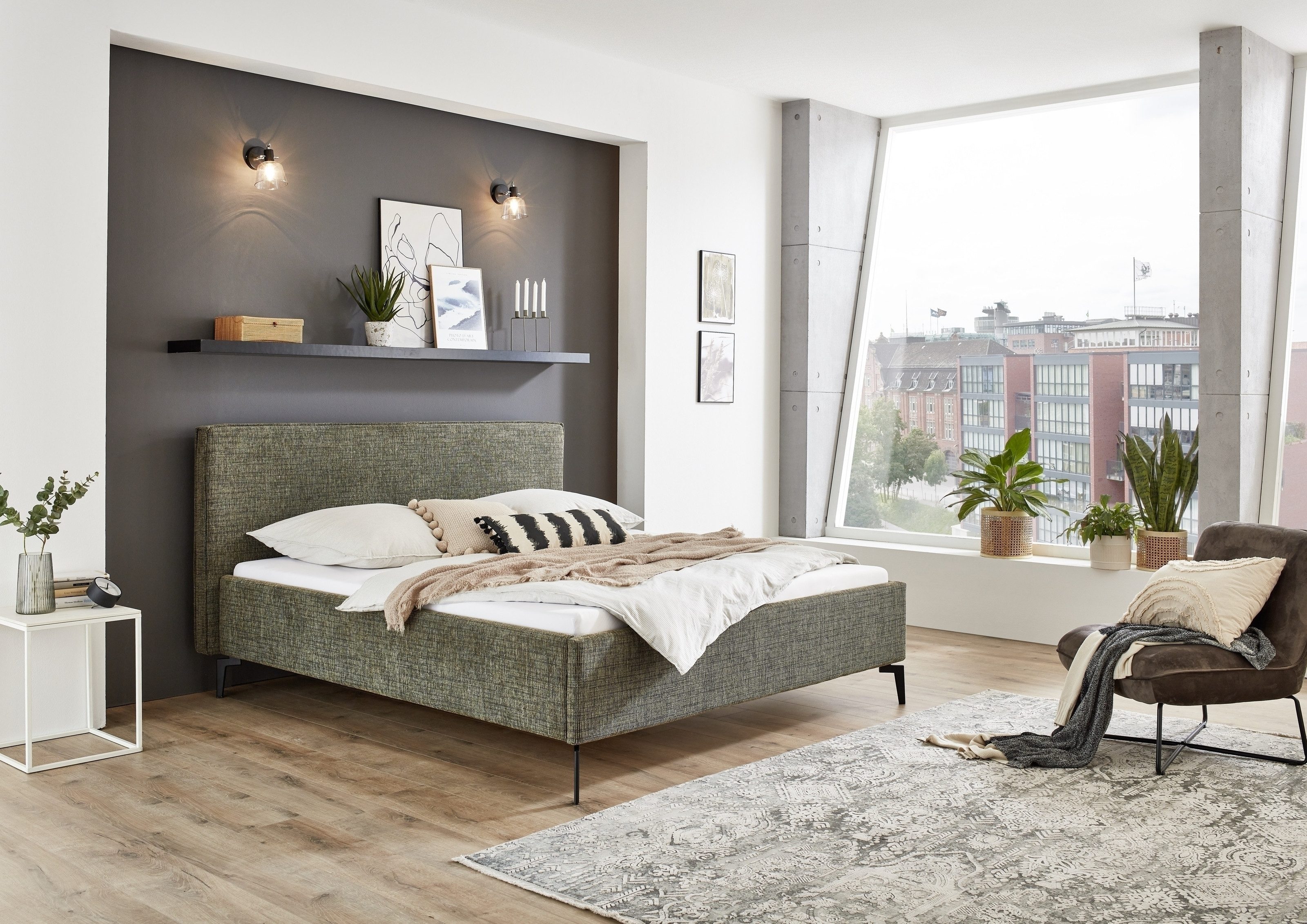 freiraum Polsterbett Riva, Liegefläche 160x200cm, Moss, Stellmaß: 185x112x216cm (BxHxT)