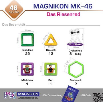 MAGNIKON Magnetspielbausteine MK-46 “Das Riesenrad”, 46-Teilig, (magnetische Bausteine, 46 St., verstärkte Magnete), stabile Baumodelle