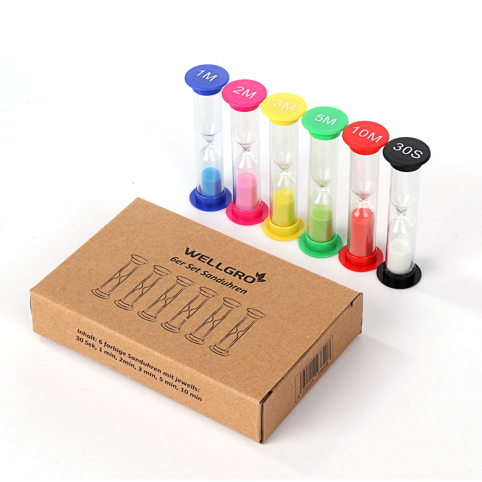 Wellgro Sanduhr Sanduhren - 30sec, 1min, 2min, 3min, 5min, 10min