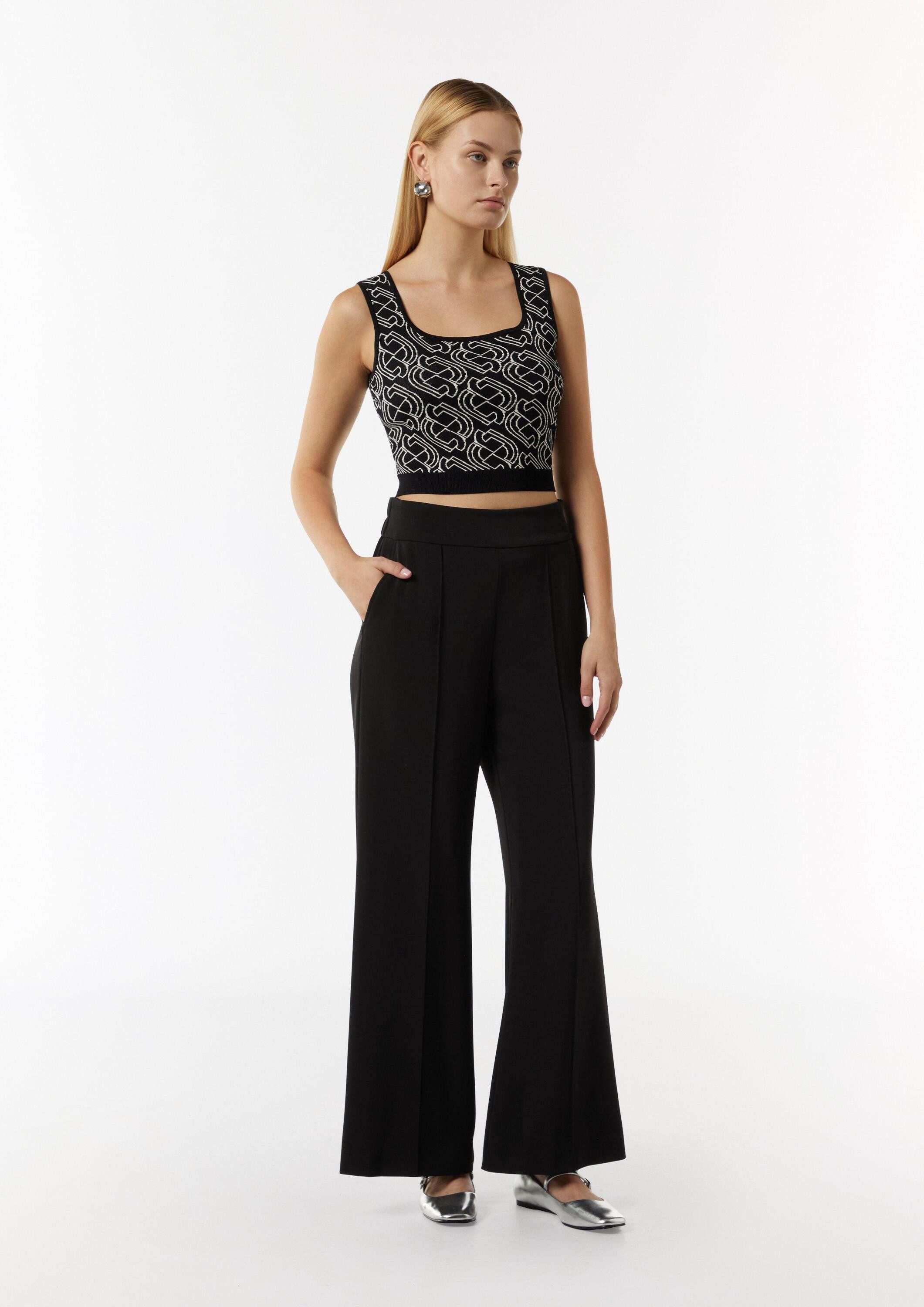 comma Rundhalspullover Strickpullunder Kurzes Feinstricktop mit grafischem Muster