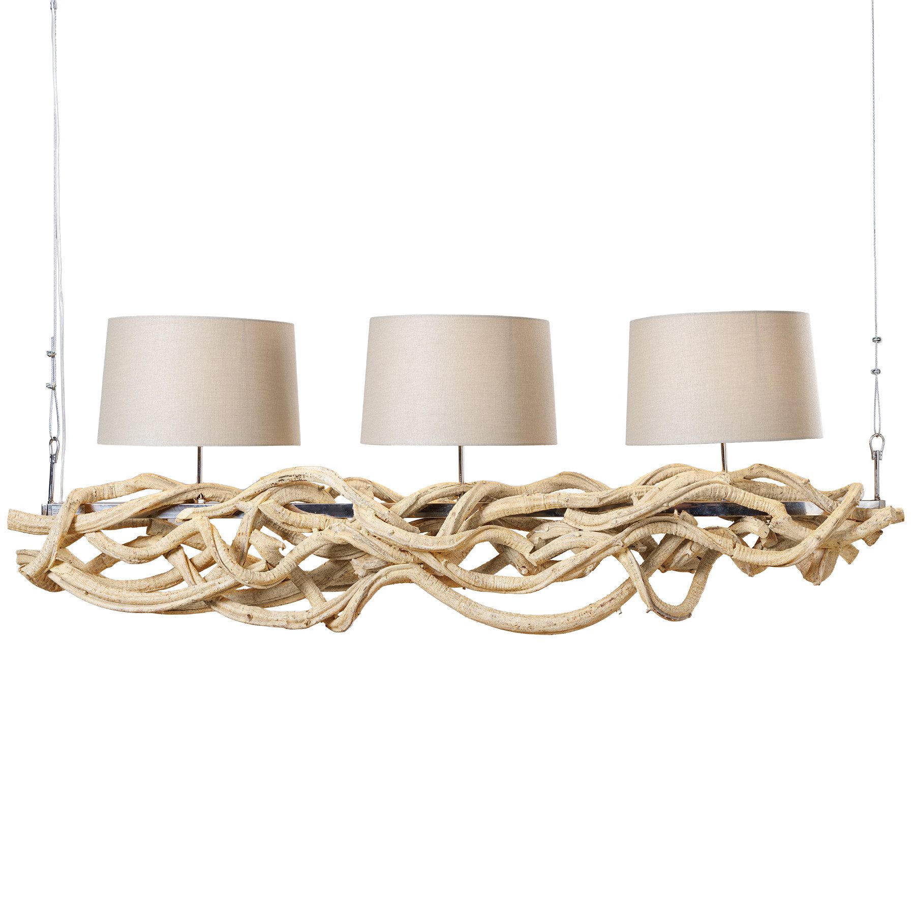 riess-ambiente Hängeleuchte VIGNE 160cm natur / beige, ohne Leuchtmittel, Wohnzimmer · Massivholz · Leinen · Schlafzimmer · Landhausstil