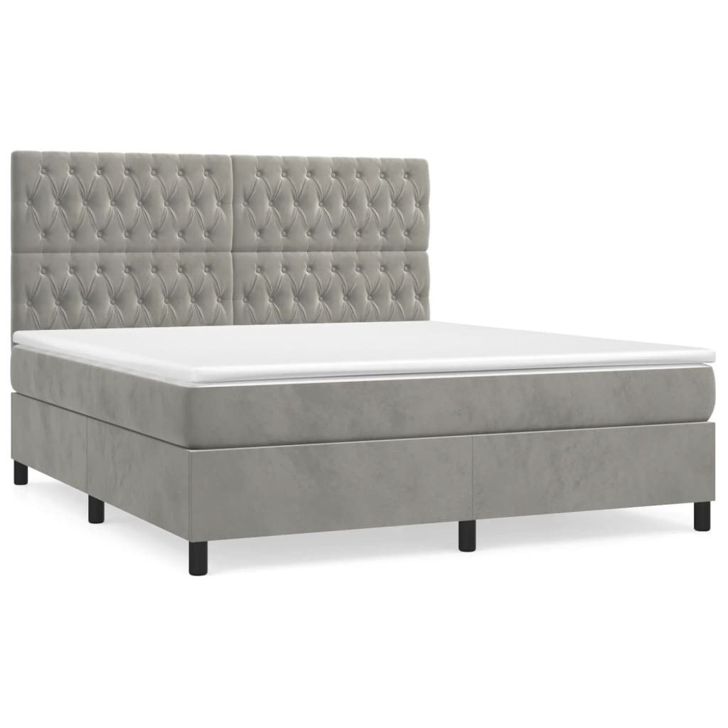 vidaXL Boxspringbett, Boxbett mit Matratze Hellgrau 180x200 cm Samt