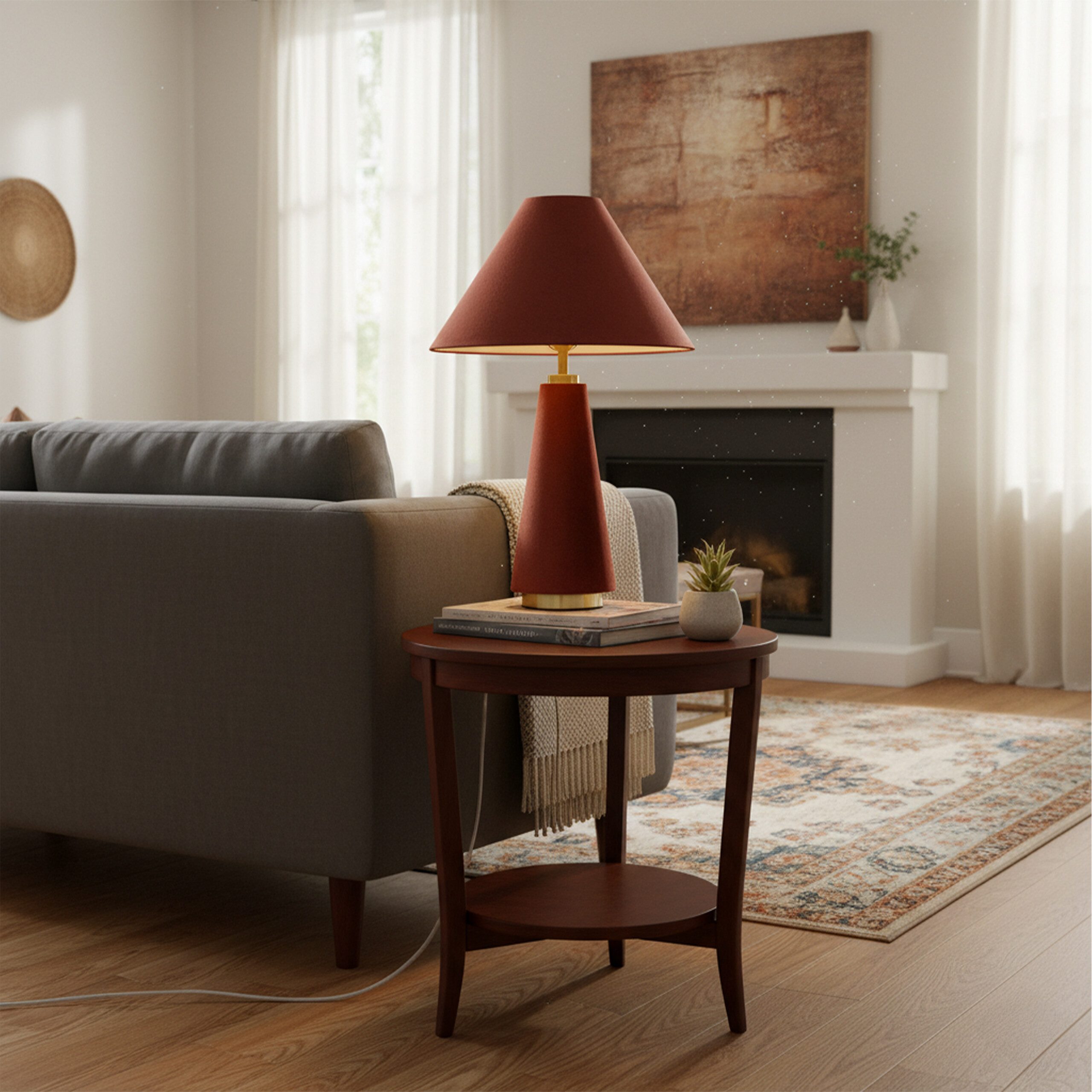 relaxdays Nachttischlampe Tischlampe mit Samtschirm, Ein-/Ausschalter, ohne Leuchtmittel, B