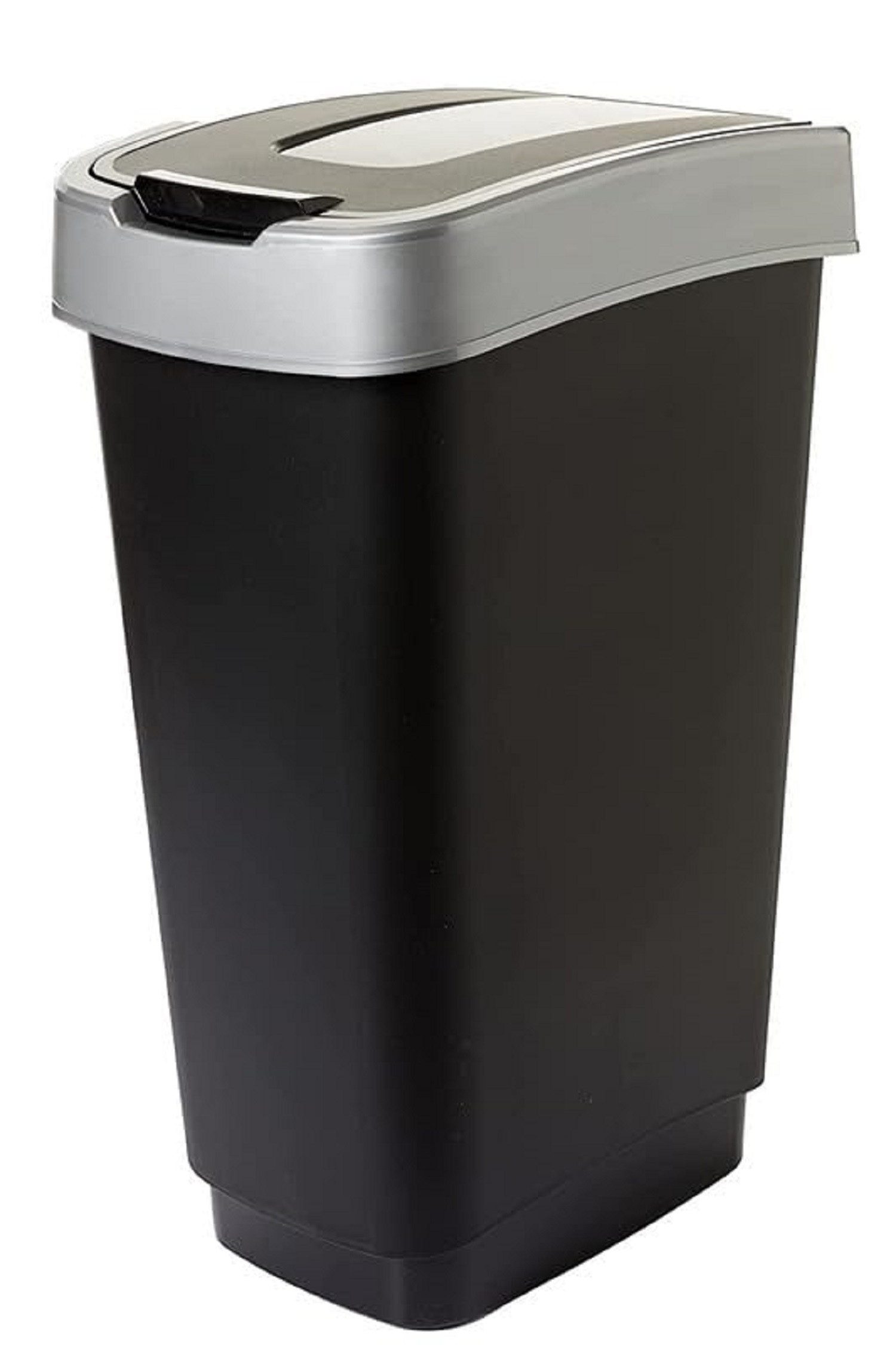 SUSTANIA Mülleimer Abfalleimer mit Schwingdeckel für die Küche 50L, Robust Recycelbarer Kunststoff, Schwarz/Silber, Made in EU