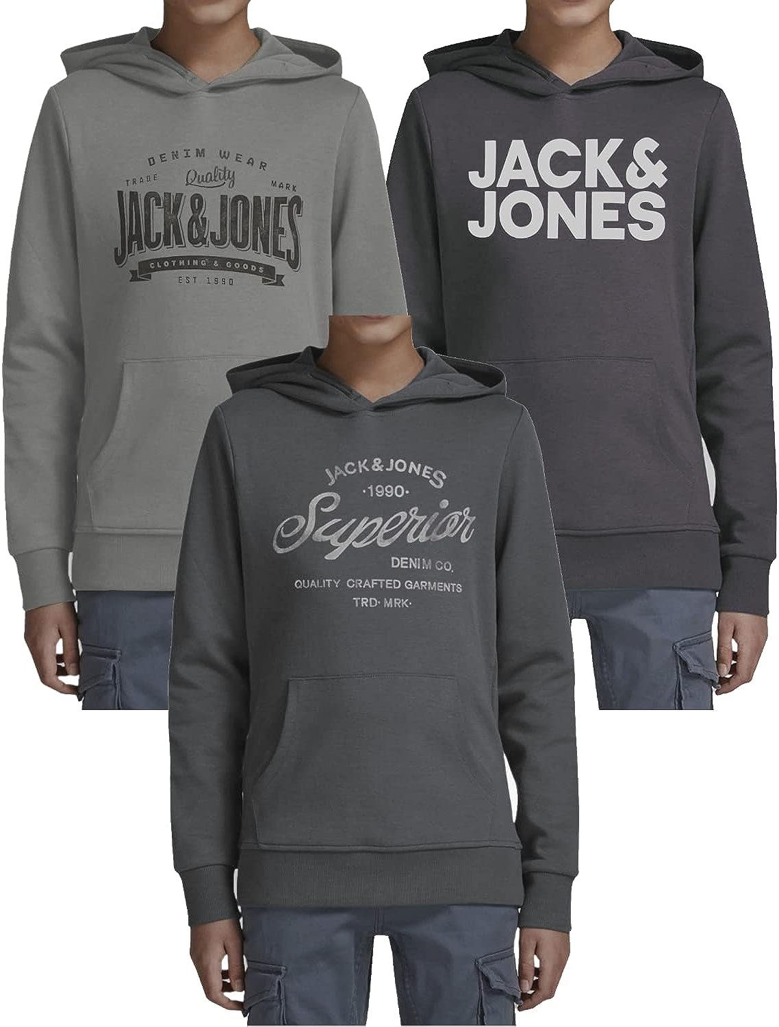 Jack & Kängurutasche Jones und Pack) 3er im 3er Mix Hoodie Junior Set, (Spar Printdruck Pack mit 3er 6 Kapuzensweatshirt