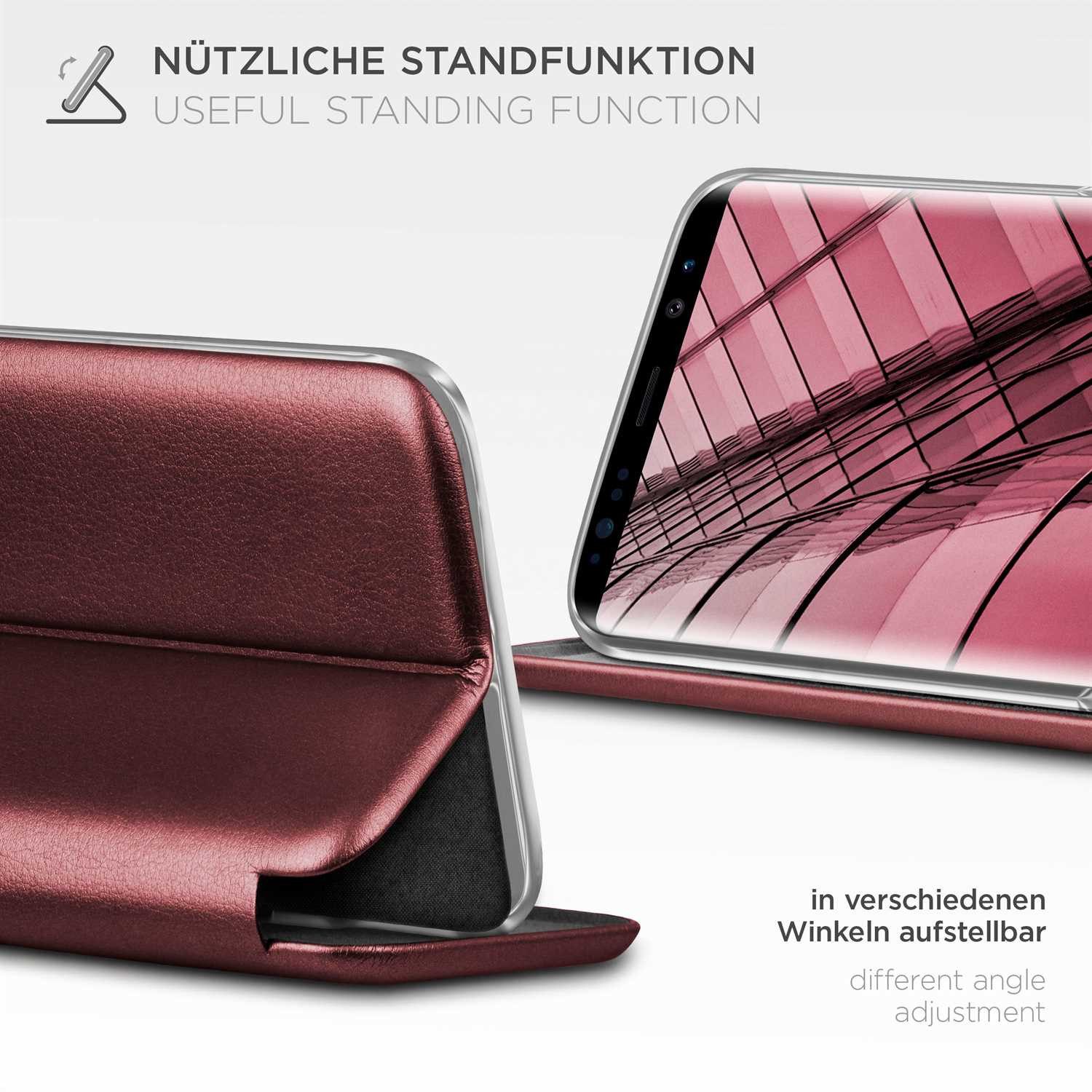 ONEFLOW Handyhülle für Samsung Galaxy Note 8 Premium Hülle Business Cover Rot 6,3 Zoll, 360 Grad Schutzhülle Flip Case Etui Klapphülle Dünn Leder Handy Tasche