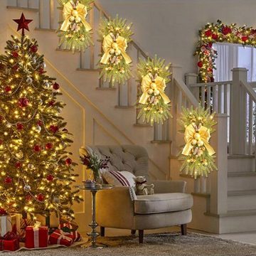 Rutaqian Dekokranz Weihnachtsgirlande mit Lichtern Treppen Schleife Dekoration Geschenk, 45cm Weihnachts-Tropfen-Swag Urlaub, Wandbehang, Ornamente