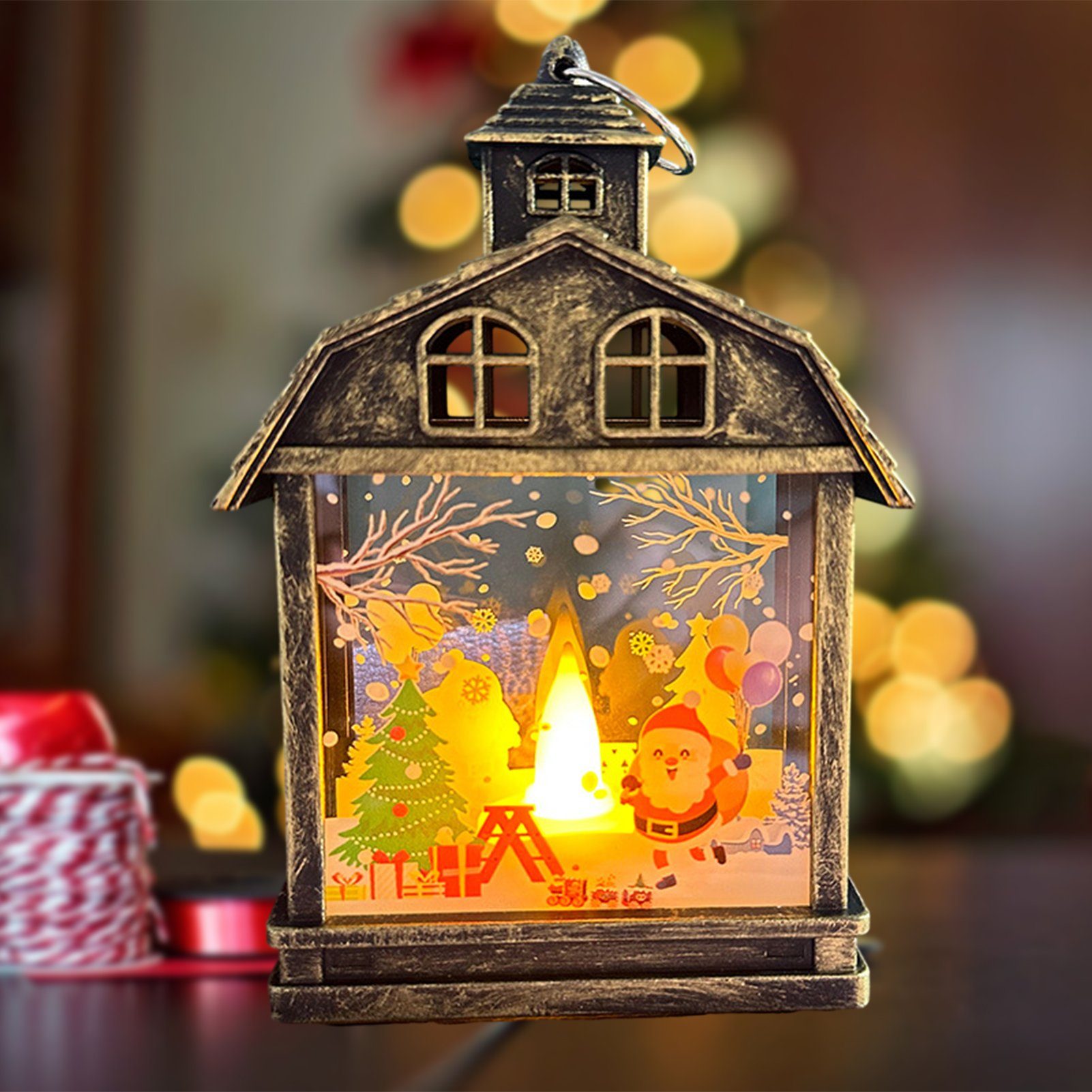 Rutaqian Nachtlicht Retro tragbares Schmücken Muster kreative Weihnachtsmann, Nachtlicht braun Ornament Elch LED Schneemann Fenster Requisiten, Weihnachtslaternen Weihnachtsmann