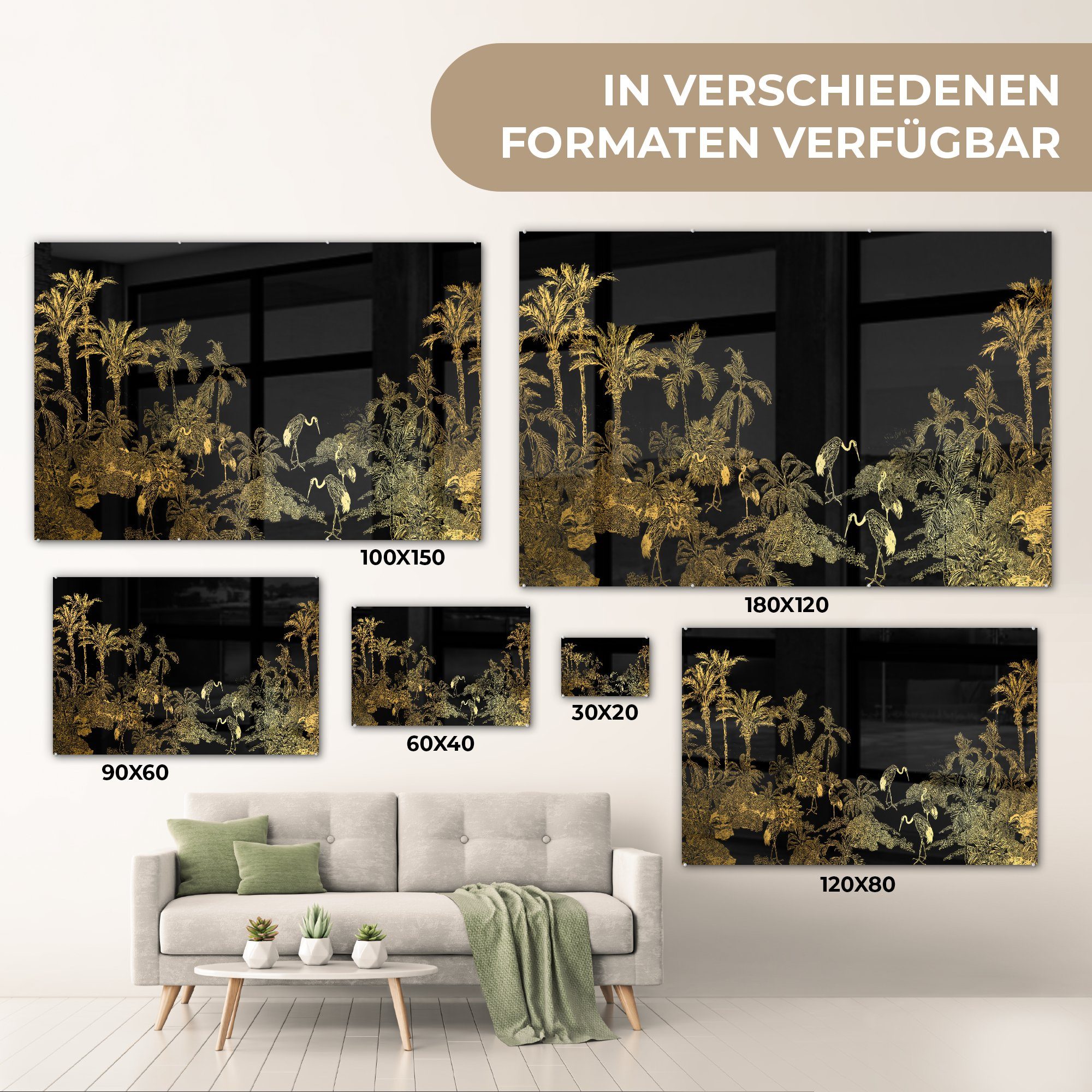 MuchoWow Acrylglasbild Dschungel - Gold St), Vögel Luxus, Wohnzimmer Schlafzimmer & Acrylglasbilder (1 - 