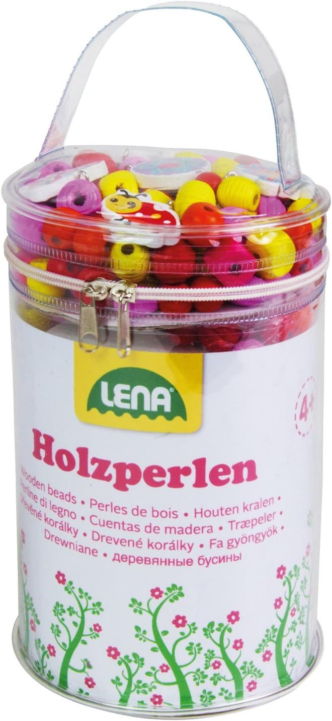 Lena® Spiel Lena Holzperlen-Set mit 400 Perlen zum Fädeln - Bastelset für Kinder a