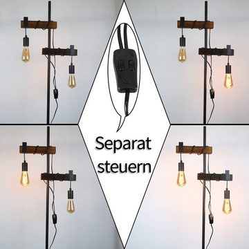Nettlife Stehlampe Retro Schwarz 2 flammige E27 Industrial aus Holz 150cm, LED wechselbar