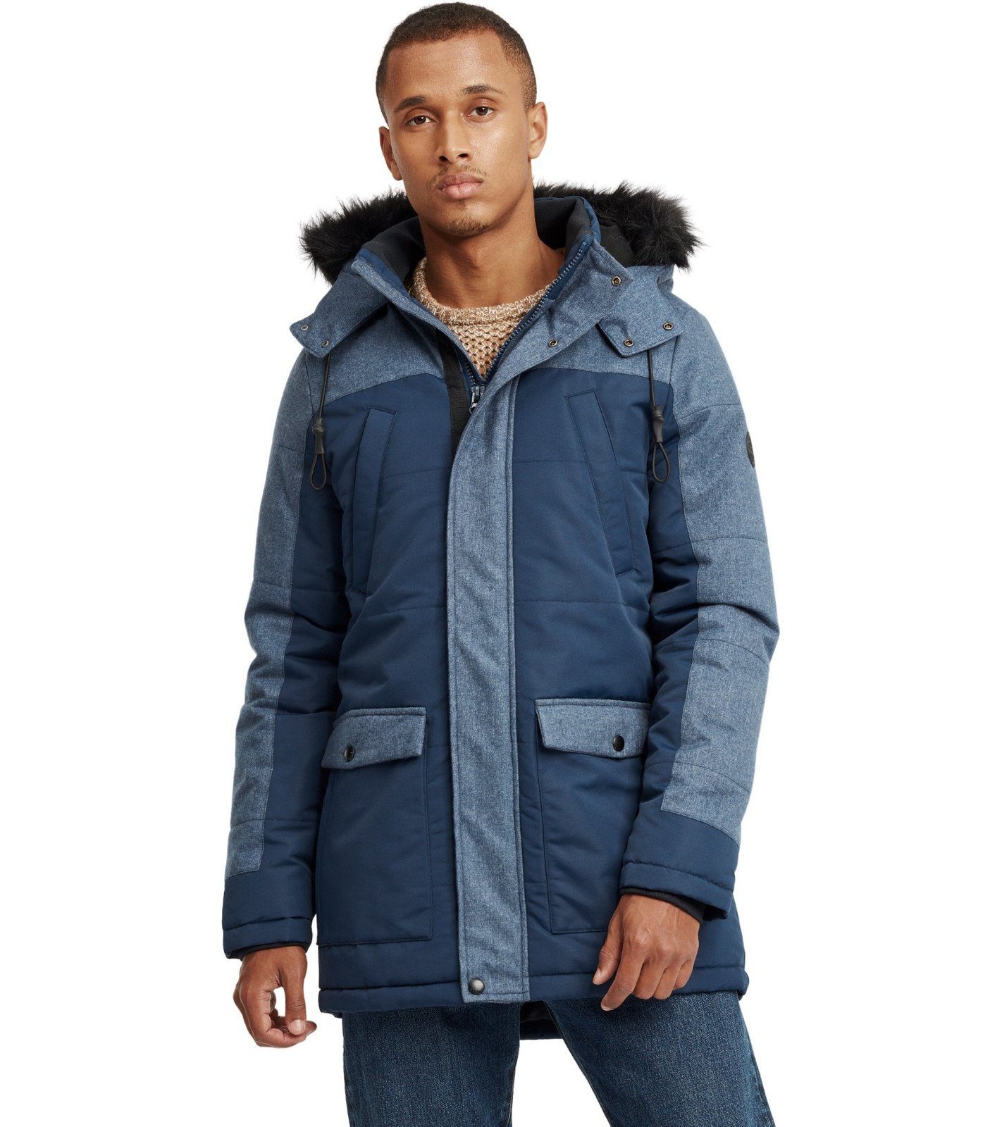 Blend Outdoorjacke BLEND Herren Winter-Parka dicke Jacke Mikael mit abnehmbarem Kunstpelz Outdoor-Jacke Blau