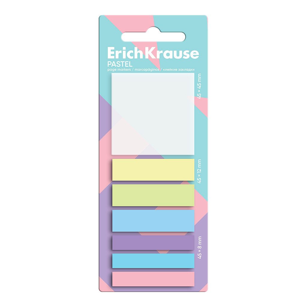 Erich Krause Haftnotizblock, Seitenmarker Pastell Plastik beschriftbar & wiederablösbar 140 Blatt
