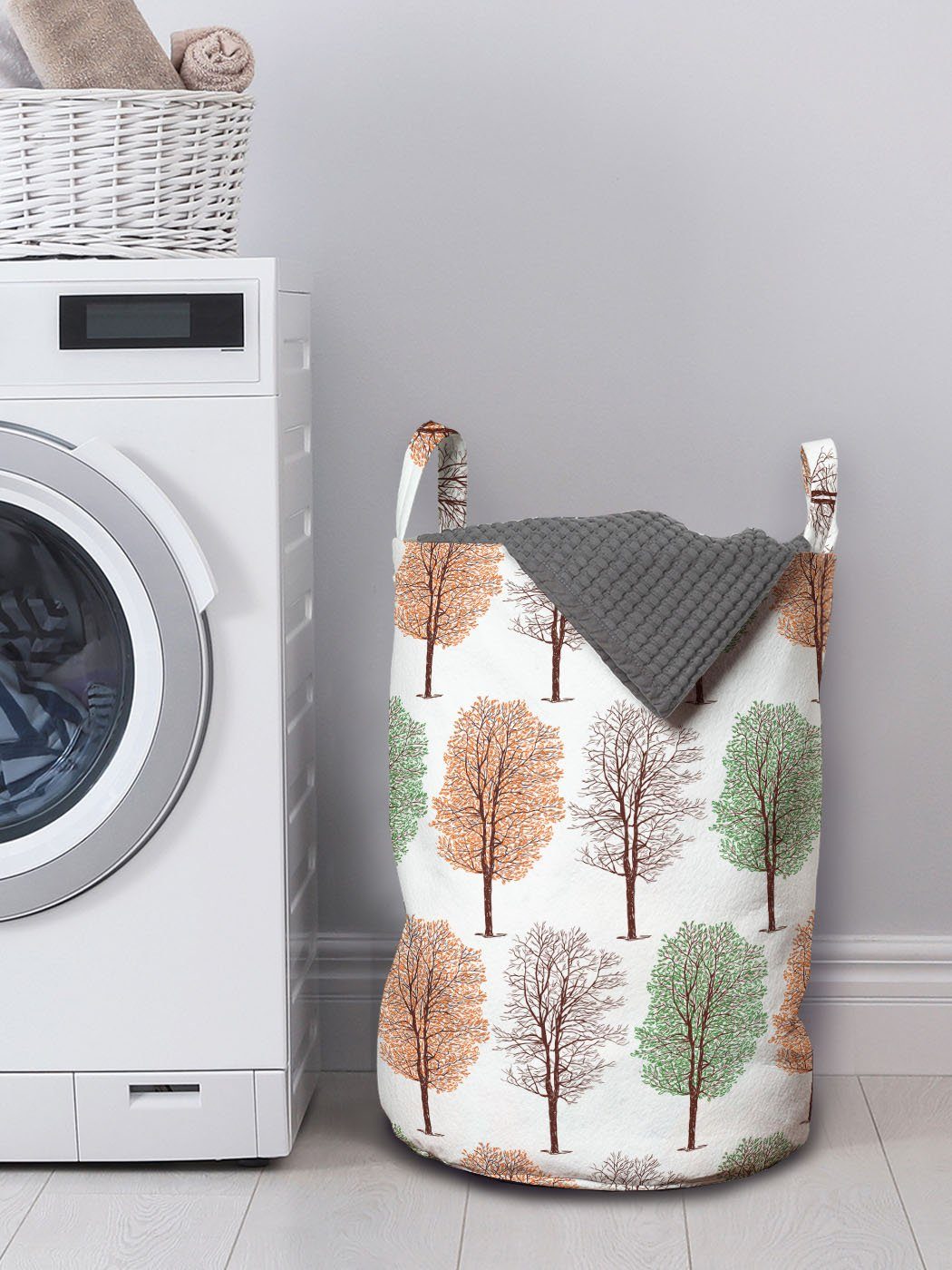 Abakuhaus Wäschesäckchen Wäschekorb mit Kordelzugverschluss Bleistift-Skizze Baum-Entwurf Herbst Griffen für Waschsalons
