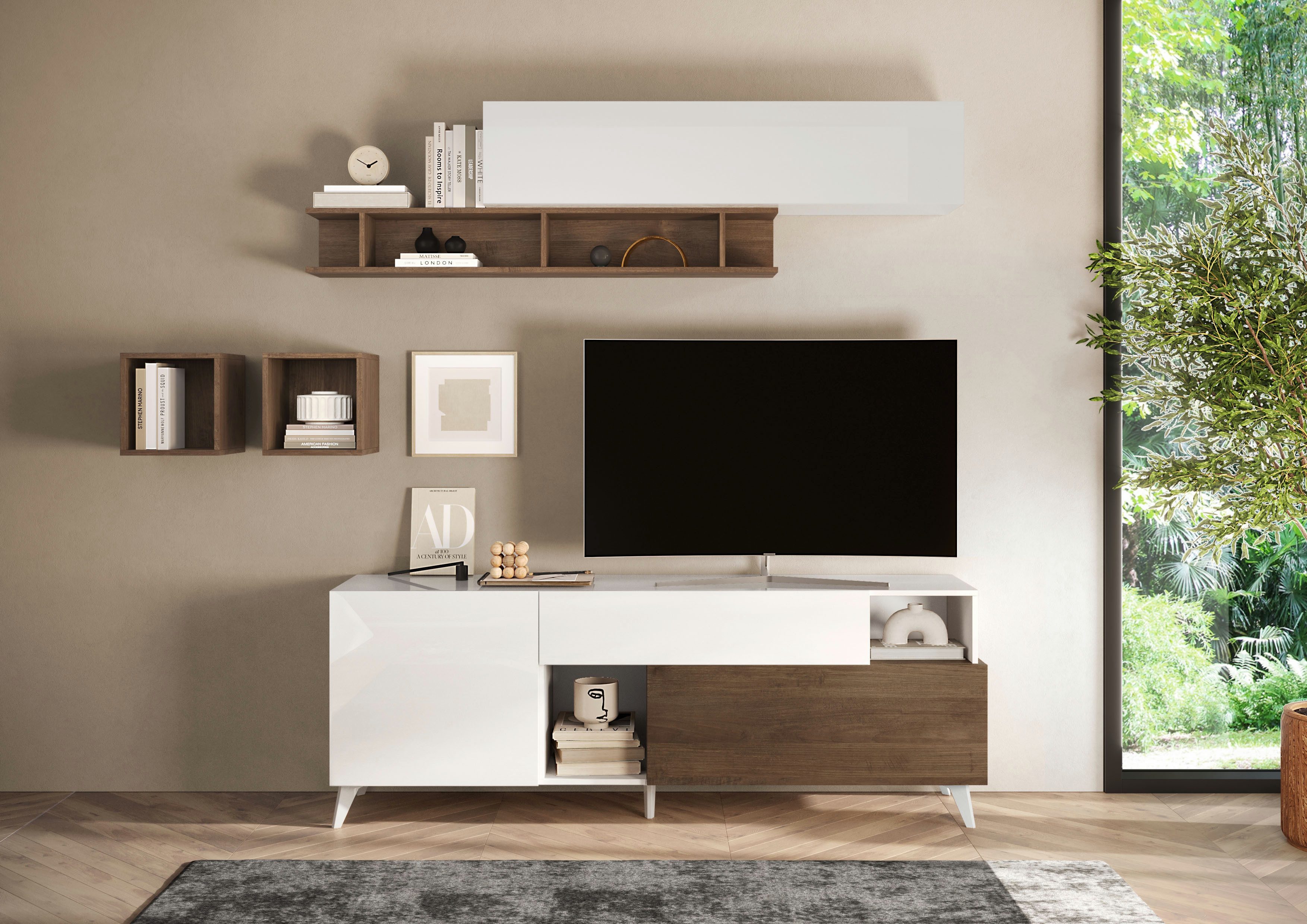 Home affaire Lowboard Monaco in Breite 181 cm, TV-Schrank mit Tür, Klappe und Schubkasten, Mediaboard – sanftes Schließen, edles Design, Platz für alles