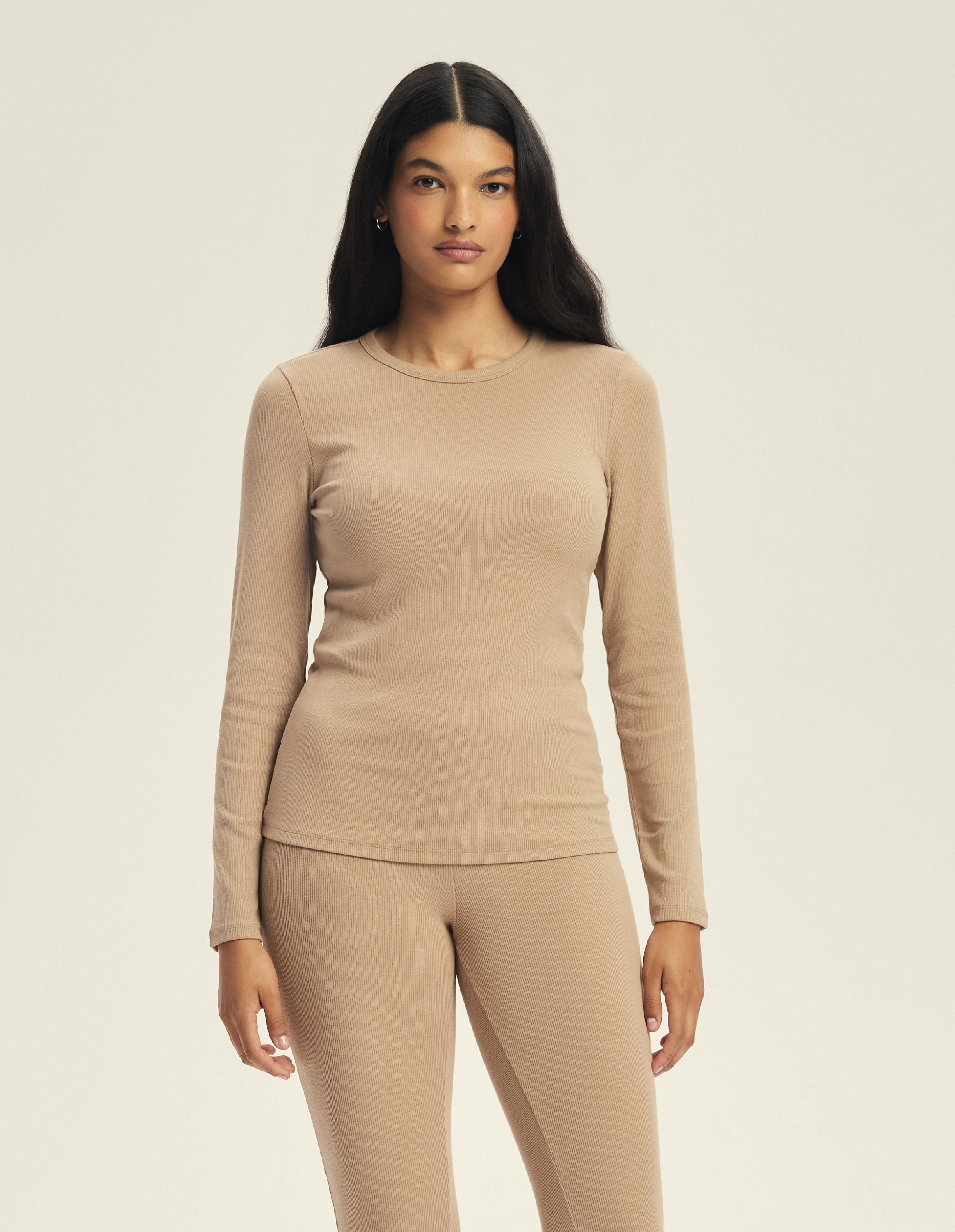 ESOTIQ Blusenshirt Figurbetontes Ripp-Langarmshirt aus Viskosemix. Jody 2