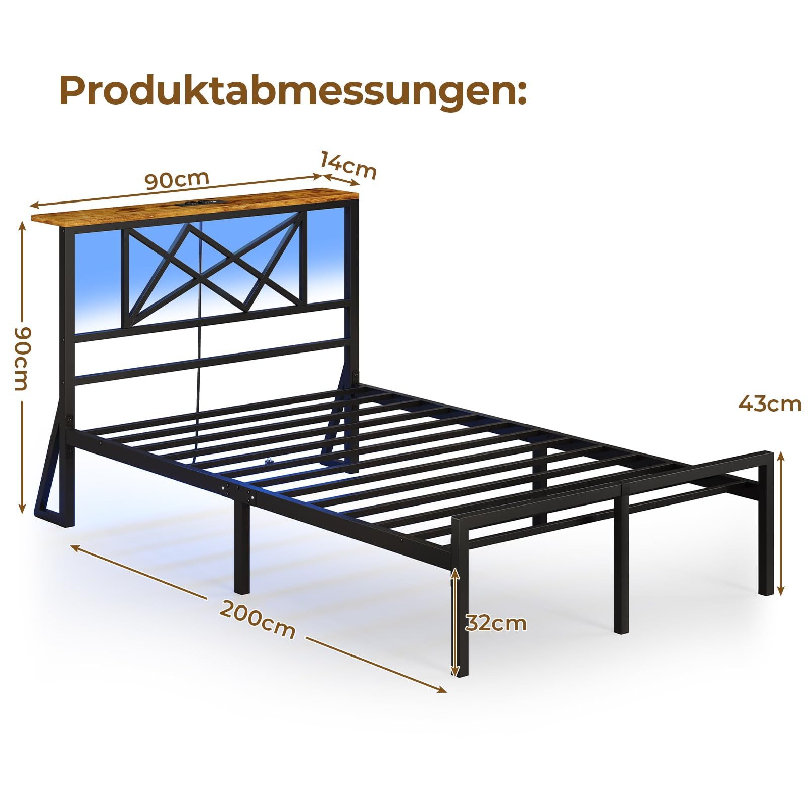 MSMASK Bettgestell mit LED Beleuchtung und Steckdose USB-Anschlüsse, Schwar günstig online kaufen