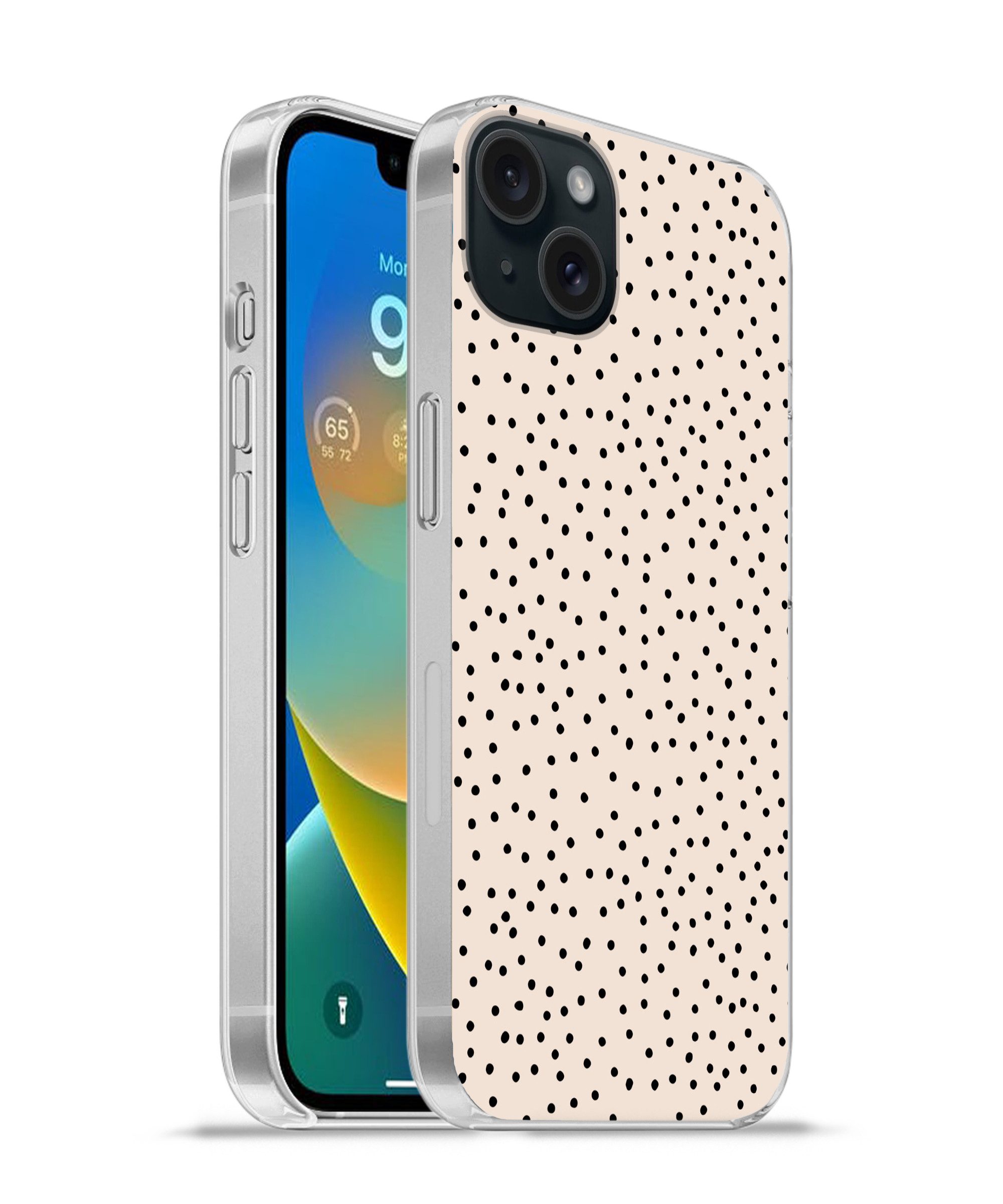 Handyhülle für Apple iPhone 15 Plus Polka dot - Beige - Schwarz