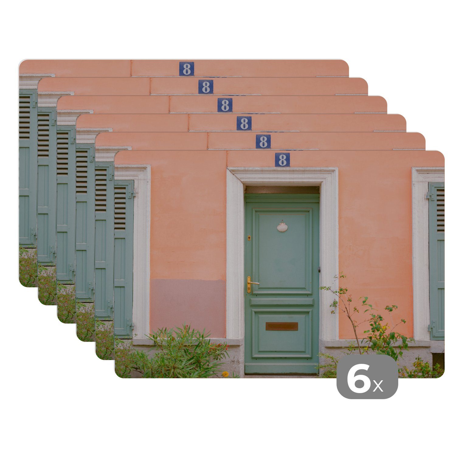 Platzset, Paris - Tür - Pastell - Architektur, MuchoWow, (6-St), Platzset, Platzdecken, Platzmatte, Tischmatten, Schmutzabweisend