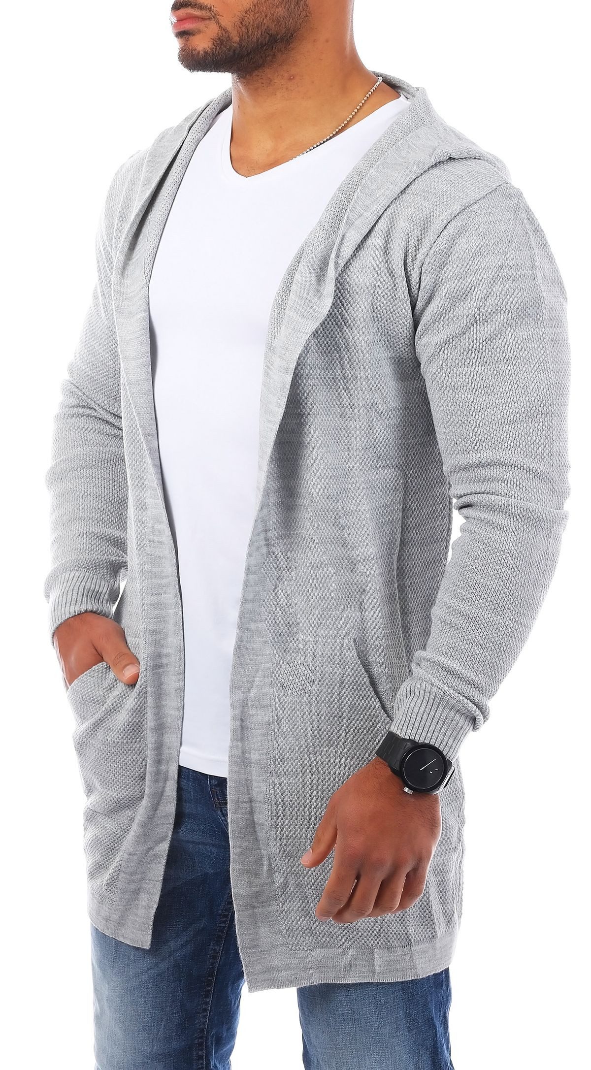 CARISMA Cardigan Herren leichte Herren Feinstrick Weste Strickjacke lange Passform 7717 in Unifarbe – Bild 4 von 5