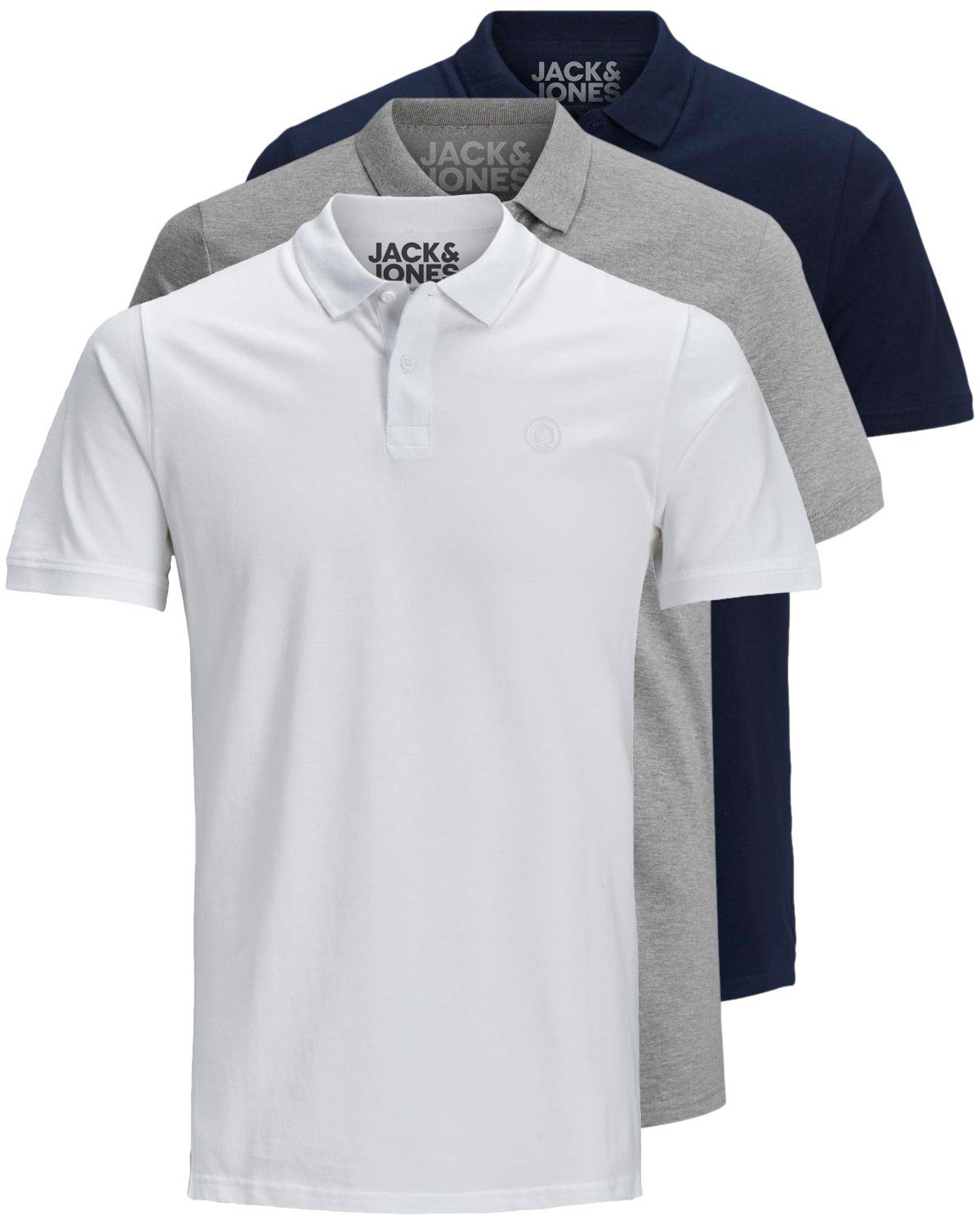 Jack & Jones Poloshirt Basic (3-tlg., 3er Pack) slimfit / figurbetont geschnitten Mix5 (WH/GR/NA)