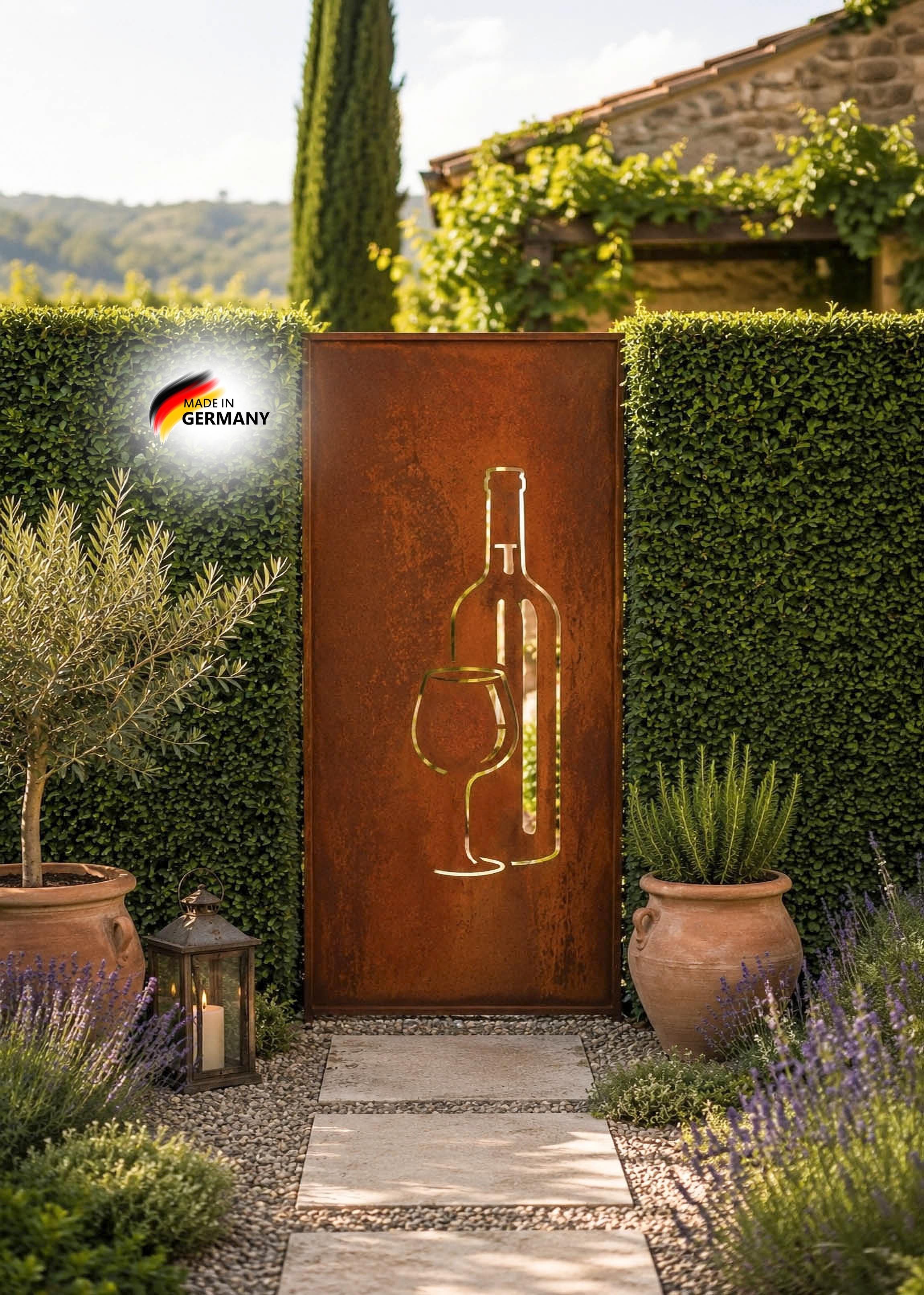 BADEKO Paravent Sichtschutz Paravent Wein 200x100cm aus Edelrost in Cortenstahloptik