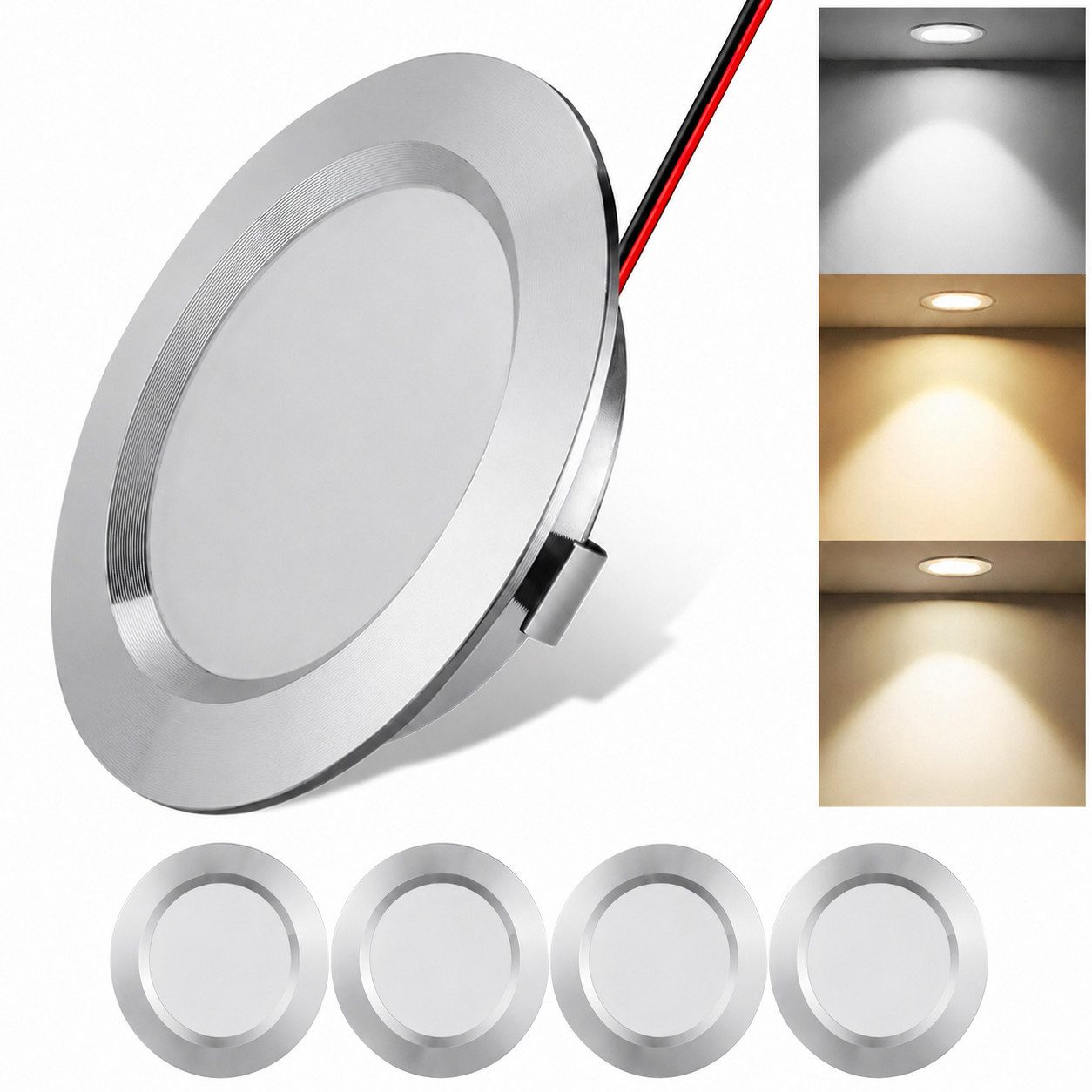 Rosnek LED Einbaustrahler 12V 3W, superflache Wohnmobil Deckenleuchte aus Alu, Vollaluminium, Warmweiß, Neutralweiß, Kaltweiß für Camper & Boot