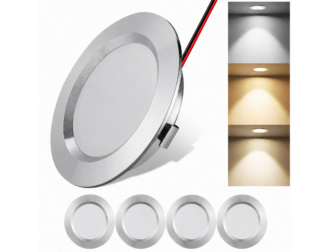 Rosnek LED Einbaustrahler 12V 3W, superflache Wohnmobil Deckenleuchte aus Alu, Vollaluminium, Warmweiß, Neutralweiß, Kaltweiß für Camper & Boot