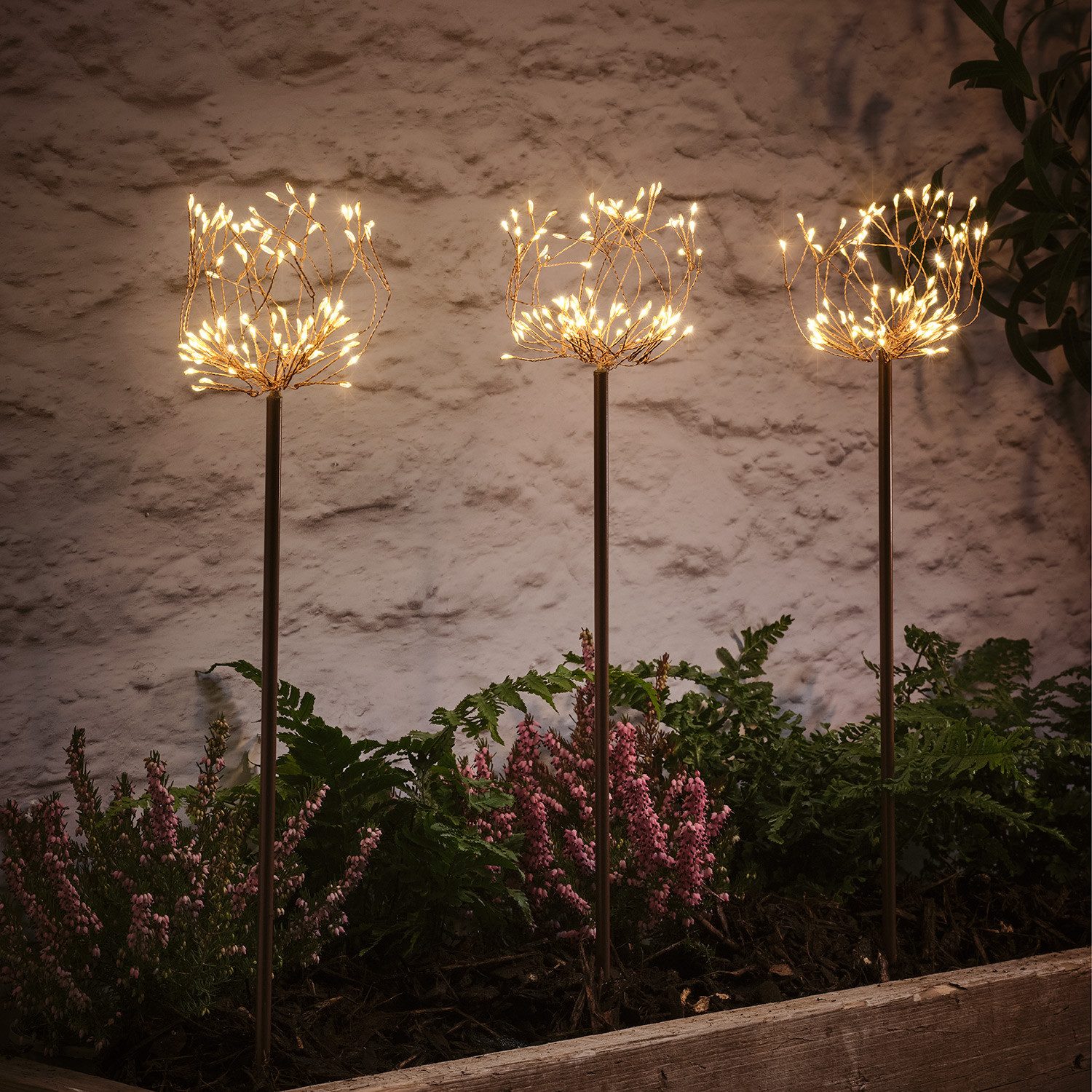 Lights4fun LED Gartenleuchte 3er Set Micro LED Stableuchten
