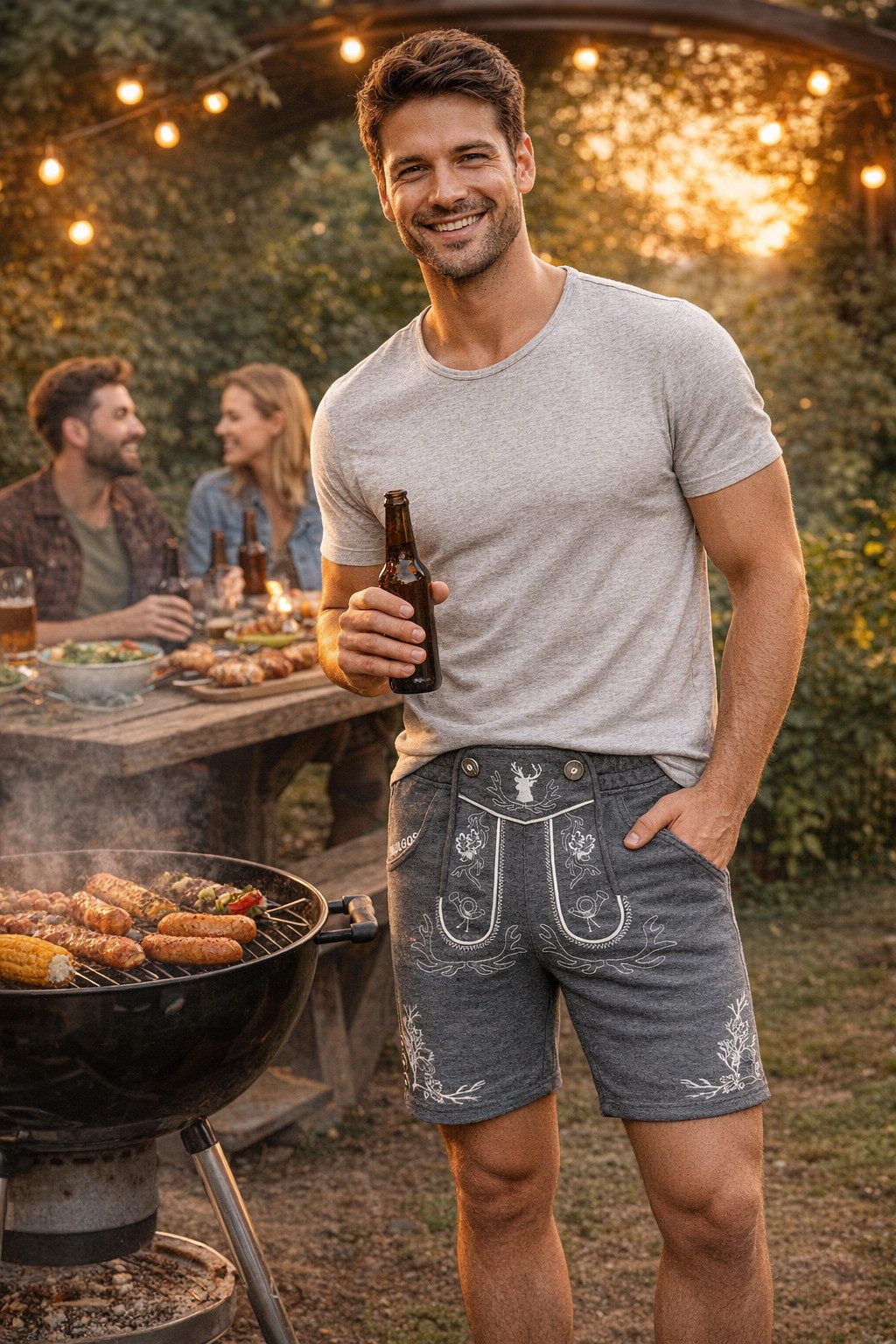 PAULGOS Trachtenhose Herren Jogginghose Design Lederhose Kurz Sweathose Bermuda Shorts JOK3