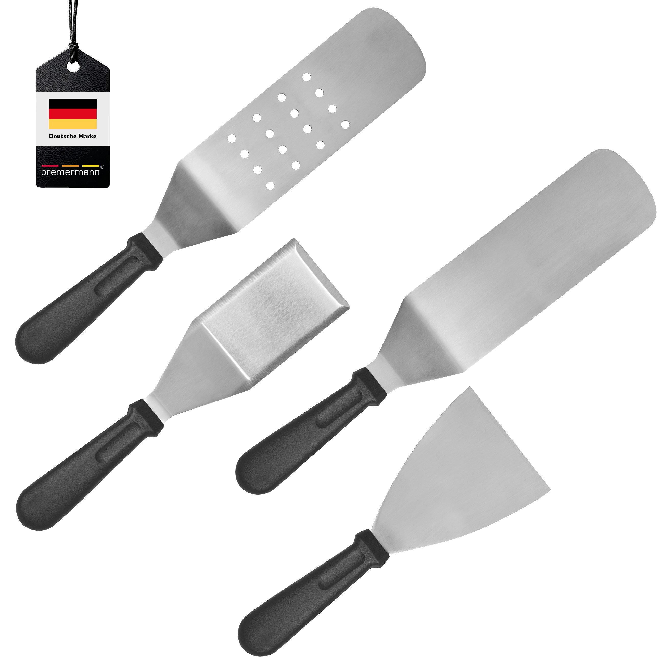 Grillbesteck-Set Pfannenwender- und Grillspachtel-Set 4-tlg, aus Edelstahl