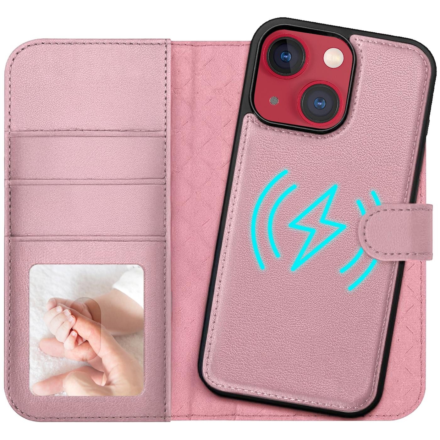 CoolGadget Handyhülle Magnet Book Case für Apple iPhone 13 Hülle + Klapphülle 6,1 Zoll, 2in1 abnehmbare magnetische RFID Schutzhülle Kartenfach Fotofenster