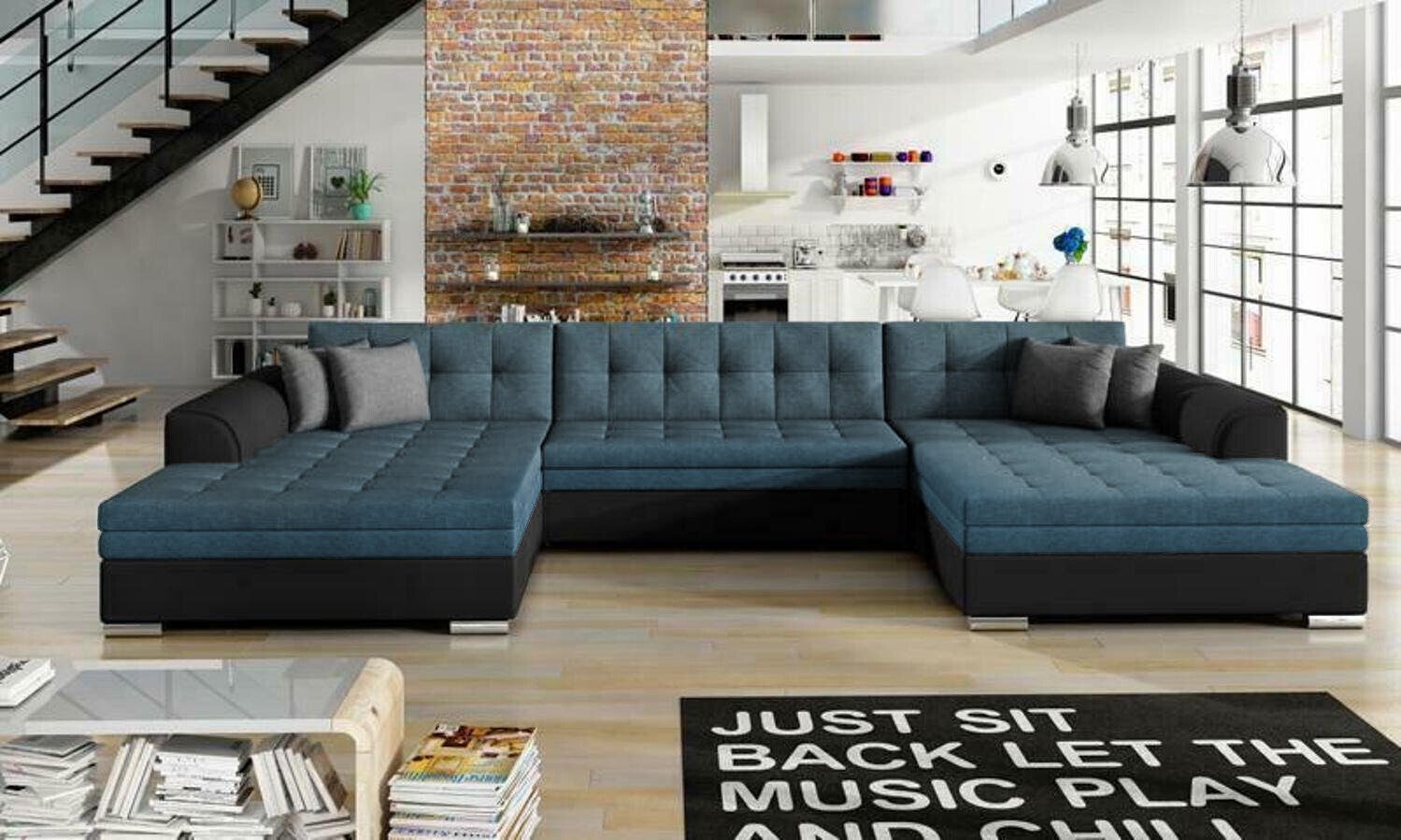 JVmoebel Wohnlandschaft Ecksofa U-Form Vento Bettfunktion Couch Polster Textil Sofort, Made in Europa