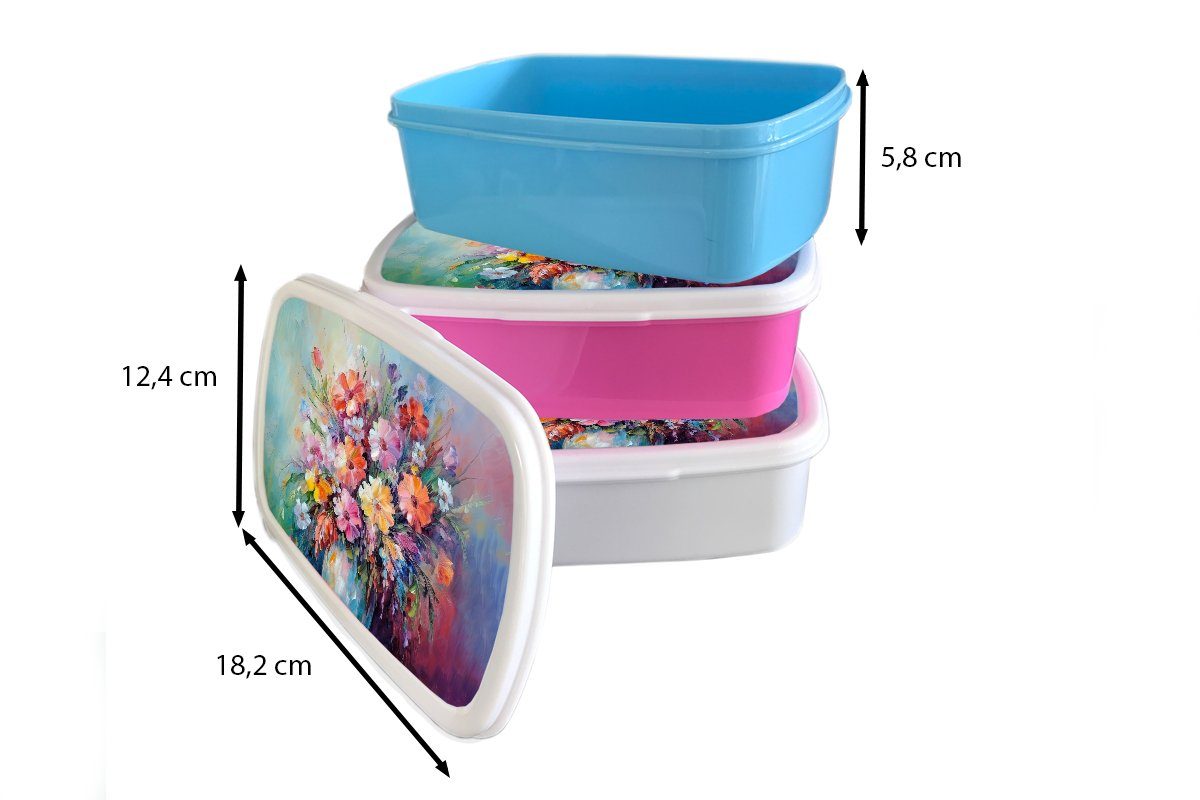 Kunst Kunststoff - Brotbox Frühling rosa Brotdose - MuchoWow Blumenstrauß, Lunchbox Snackbox, Mädchen, - Erwachsene, Kunststoff, Malerei Kinder, (2-tlg), Blumen für -