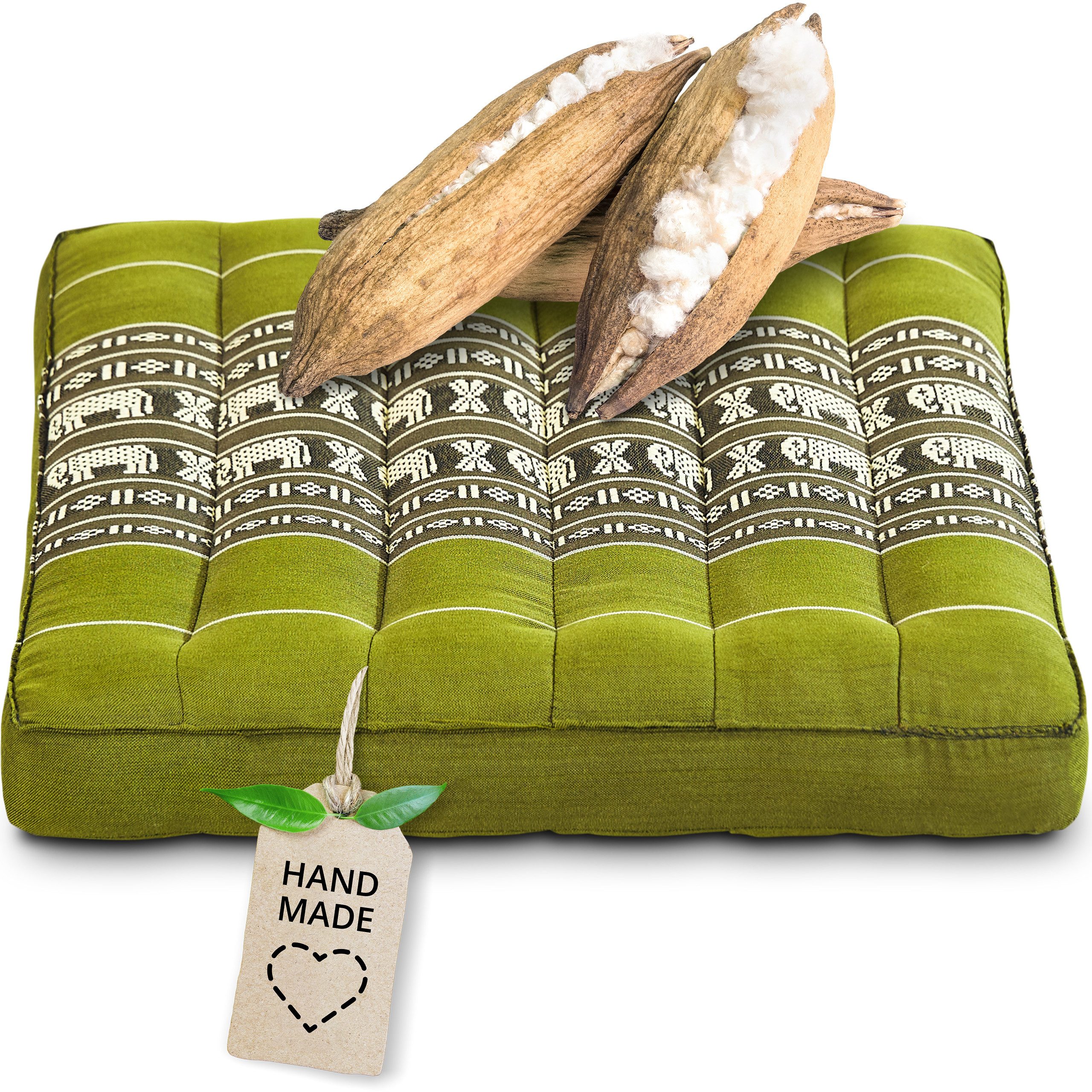 livasia Sitzkissen Sitzkissen 35 cm, vegan und handgefertigt, 35x35x6cm, Kapok