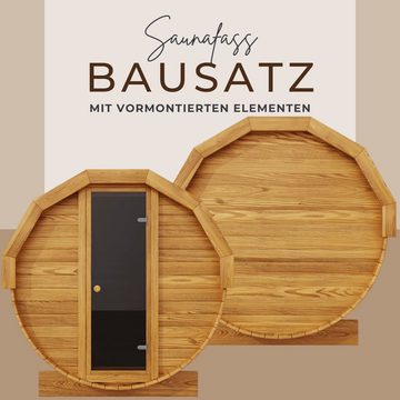 EDEN Holzmanufaktur Fasssauna Bausatz, Teile vormontiert Fichte Remmers Lasur, BxTxH: 202 x 202 x 211 cm, 45 mm, (Set) inkl. Zubehör