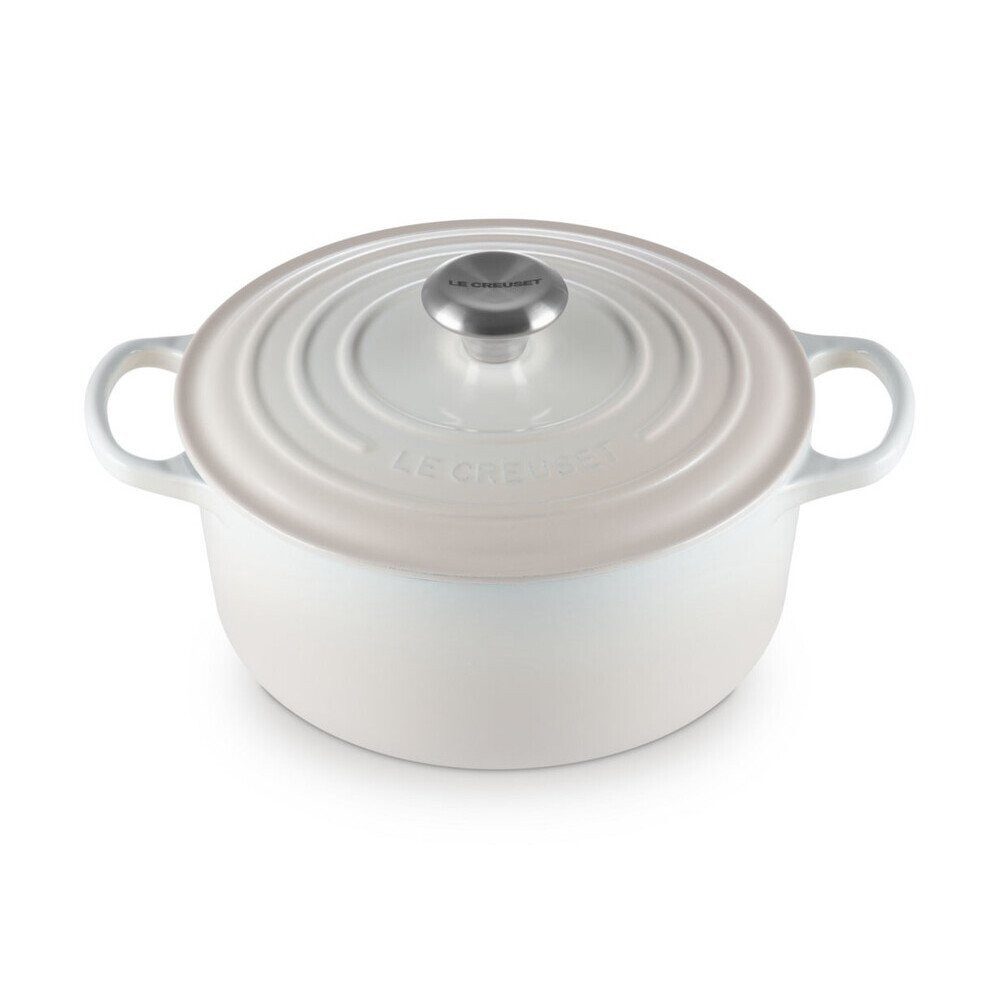 LE CREUSET Bräter Bräter mit Deckel 24 cm Signature Meringue, Emailliertes Gusseisen, Schmortopf, Cocotte, Bratentopf, ca. 4-5 Personen, Ø24cm, Gusseisen