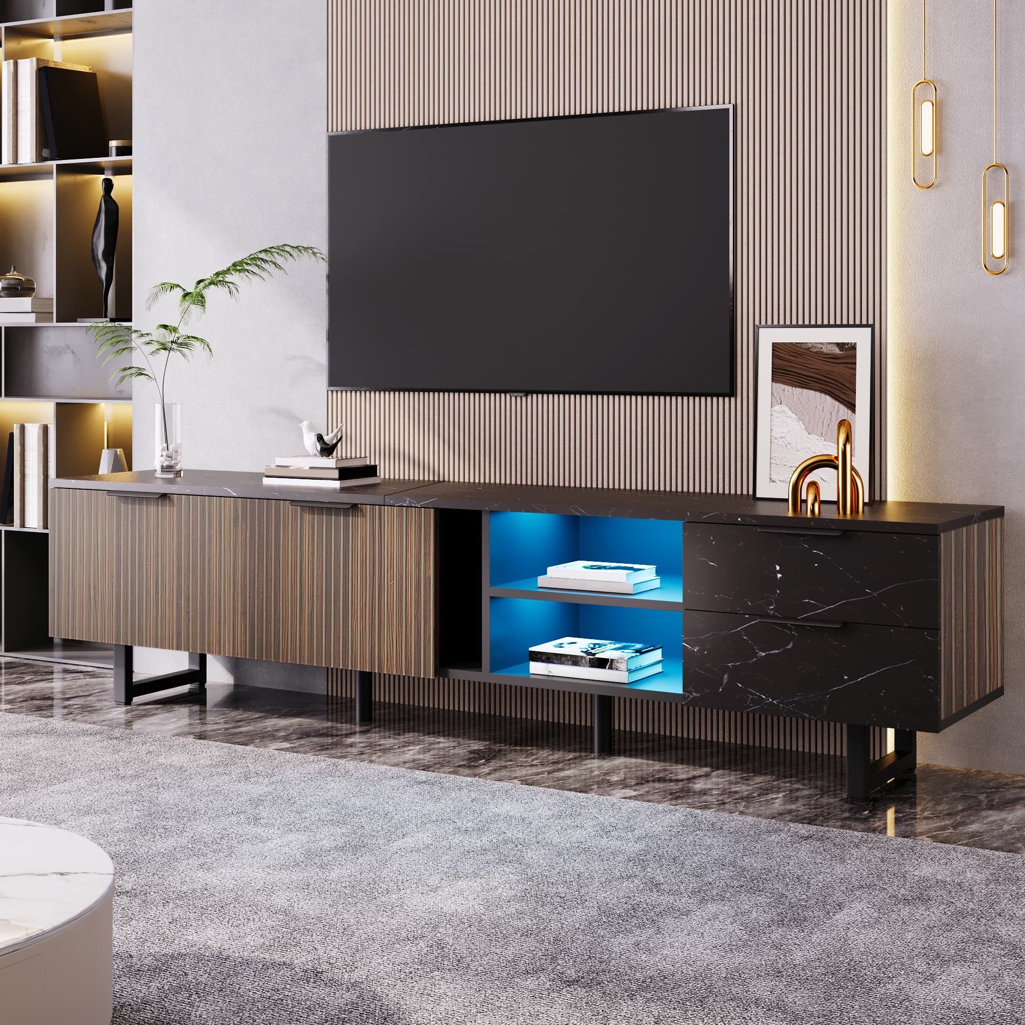 autolock Lowboard TV-Schrank 200 cm in schwarzer günstig online kaufen