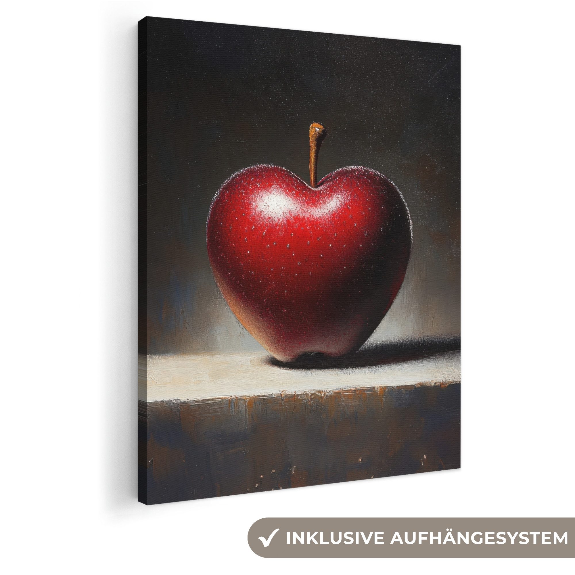 OneMillionCanvasses® Leinwandbild Apfel - Herz - Rot, Fotodruck (1 St), Leinwand Bilder für Wohnzimmer Schlafzimmer 50x70 cm