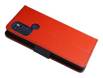 cofi1453 Handyhülle Buchtasche "Fancy" für MOTOROLA MOTO G60S Rot-Blau 6,8 Zoll, Kunstleder Schutzhülle Handy Wallet Case Cover mit Kartenfächern
