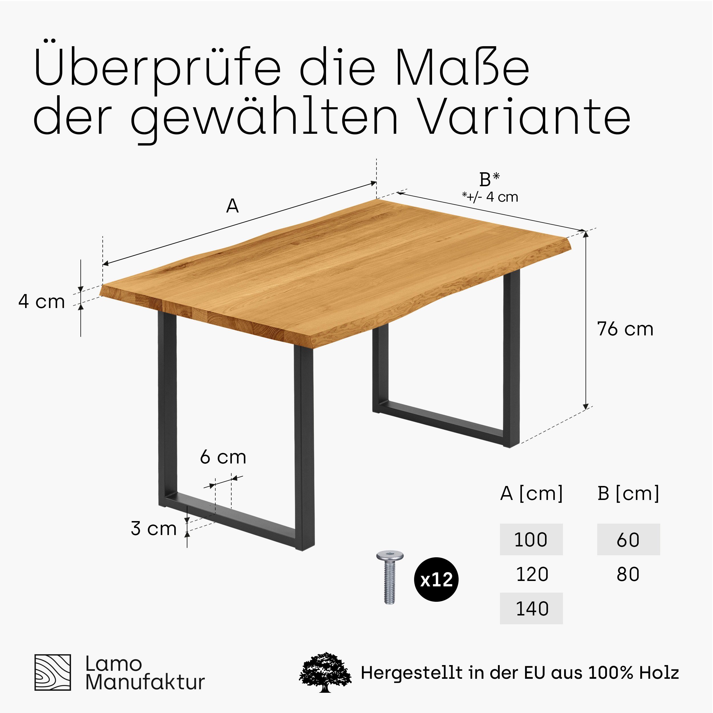 LAMO Manufaktur Baumkantentisch Loft | Tisch), inkl. (1 Schwarz Baumkante Metallgestell Rustikal Esstisch Massivholz massiv