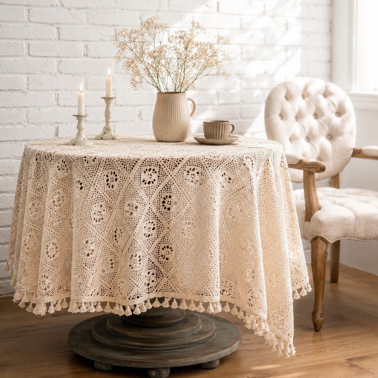 VEKROBOT Tischdecke Boho Tischdecke gehäkelt durchbrochen Häkeldecke Tisch Esstischdecke (1-tlg, Tischdecke – gewebt, mit dekorativem Lochmuster), Vielseitige Tischdecke 140×140 cm für jeden Anlass geeignet
